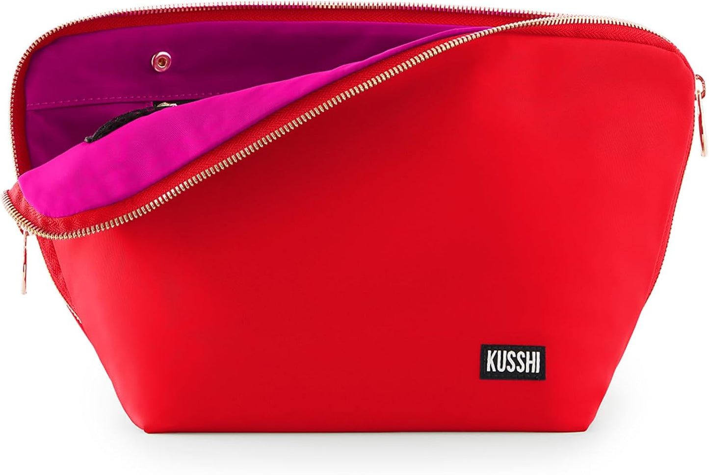 KUSSHI Washable Travel Makeup & Cosmetic Bag - Brush Organizer Sold Separately (Vacationer, Candy Apple Red/Pink)