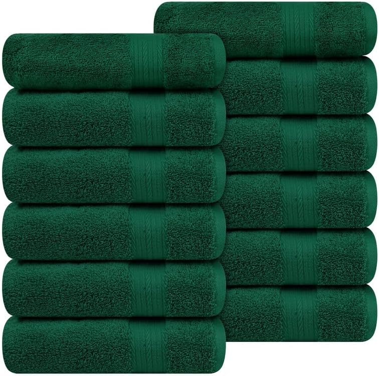 Ample Decor Hand Towels 18 X 28 Inch Pack of 12 600 GSM 100% Cotton, Soft Absorbent Thick Durable Premium Quality, for Hotel, Bathroom, Spa, Daily Use, Gym - Green