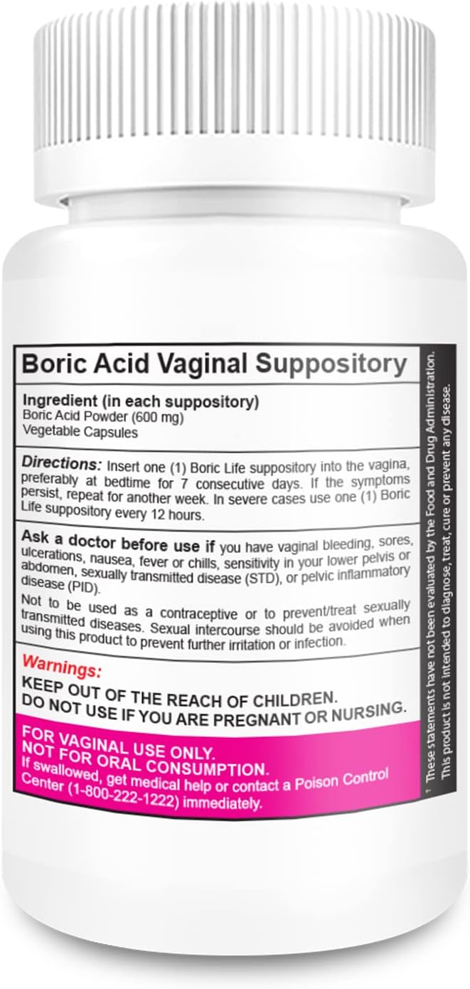 NutraBlast Boric Acid Vaginal Suppositories - 100% Pure Made in USA - Boric Life Intimate Health Support (60 Count)