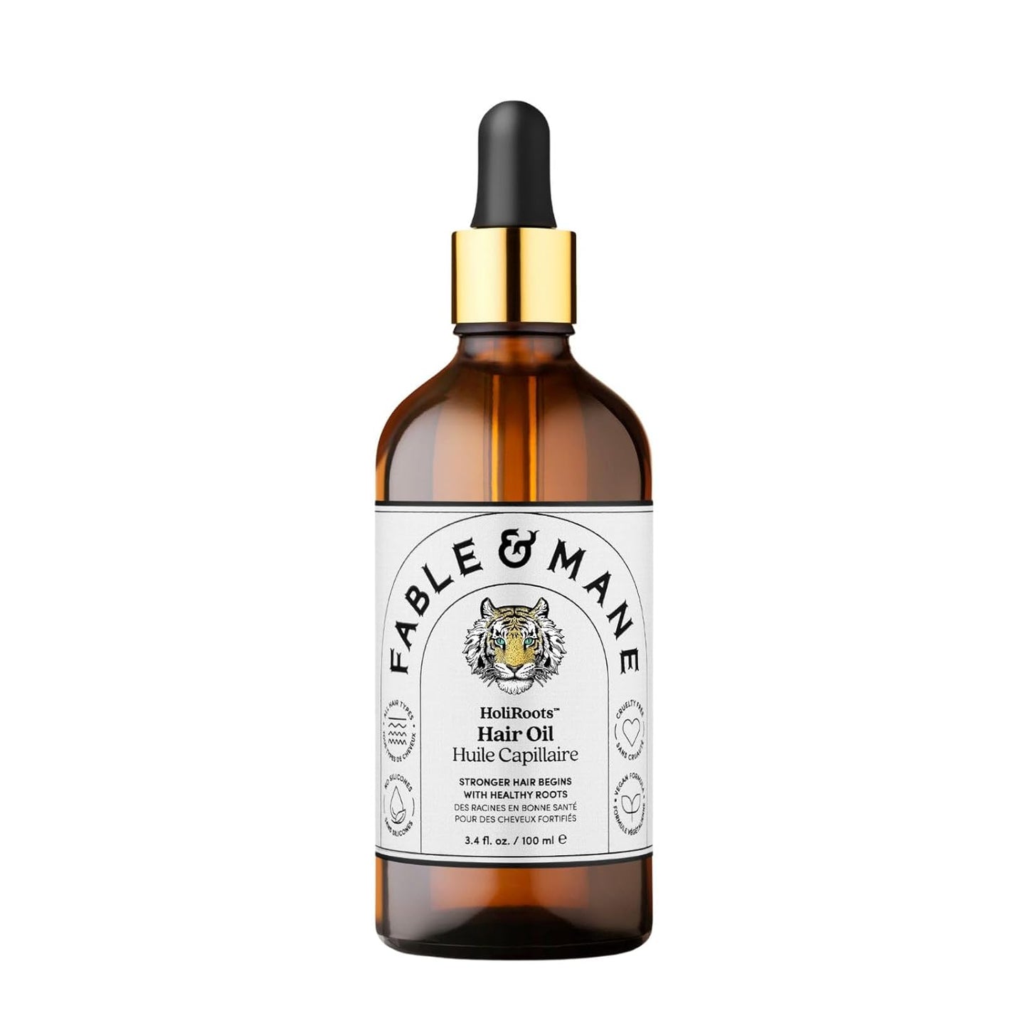 Fable and Mane Hair Oil - HoliRoots Strengthening Serum for Damaged, Frizzy Hair with Amla, Castor Oil for Hair Health - 3.4FL oz