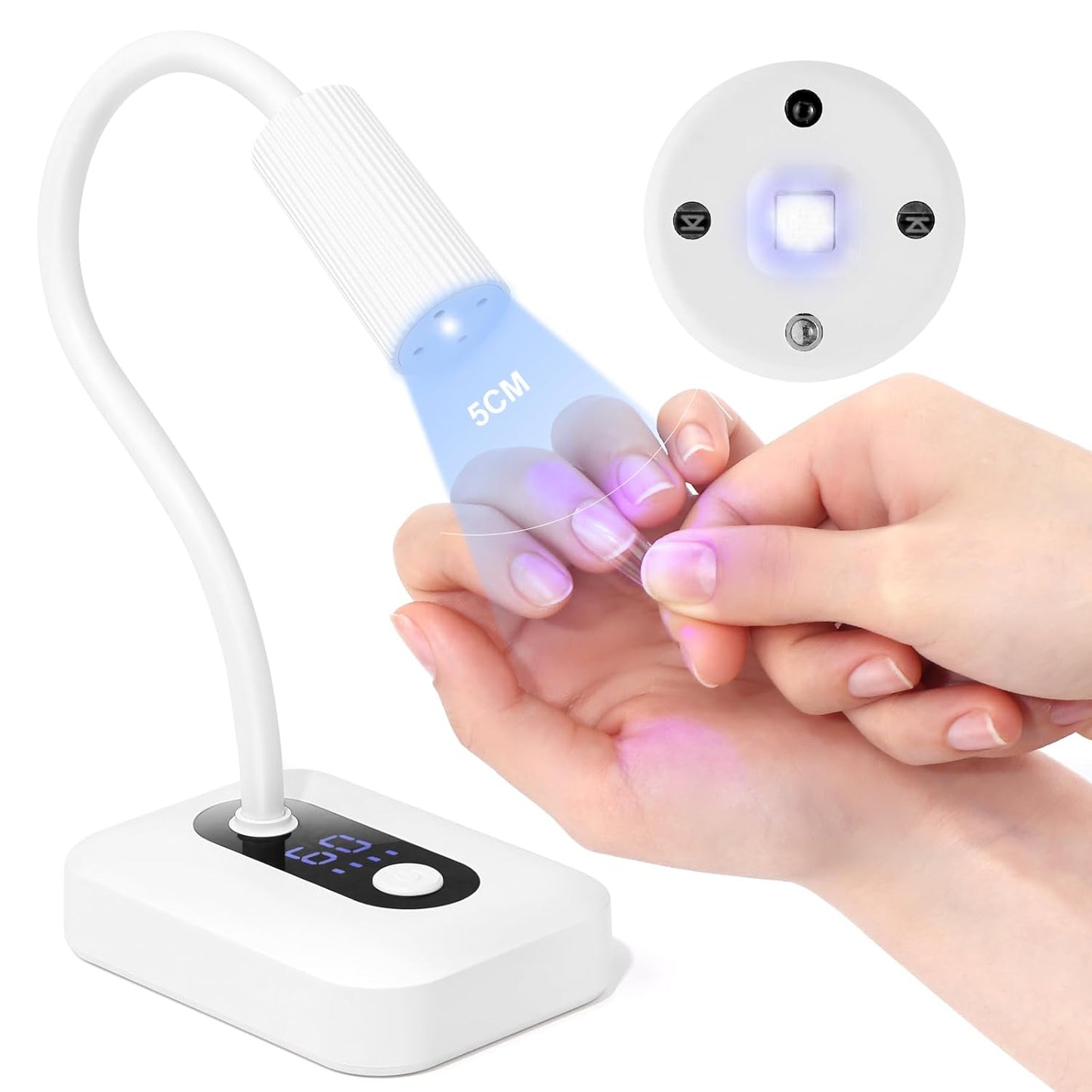 SAVILAND Essentials Smart Sensor U V Nail Lamp: Gooseneck 12W U V Light for Gel Nails 3S Flash Curing Gel U V Light 3 Timer 360° Adjustable Rechargeable 6H Battery Life LED Display Flash Cure Lamp