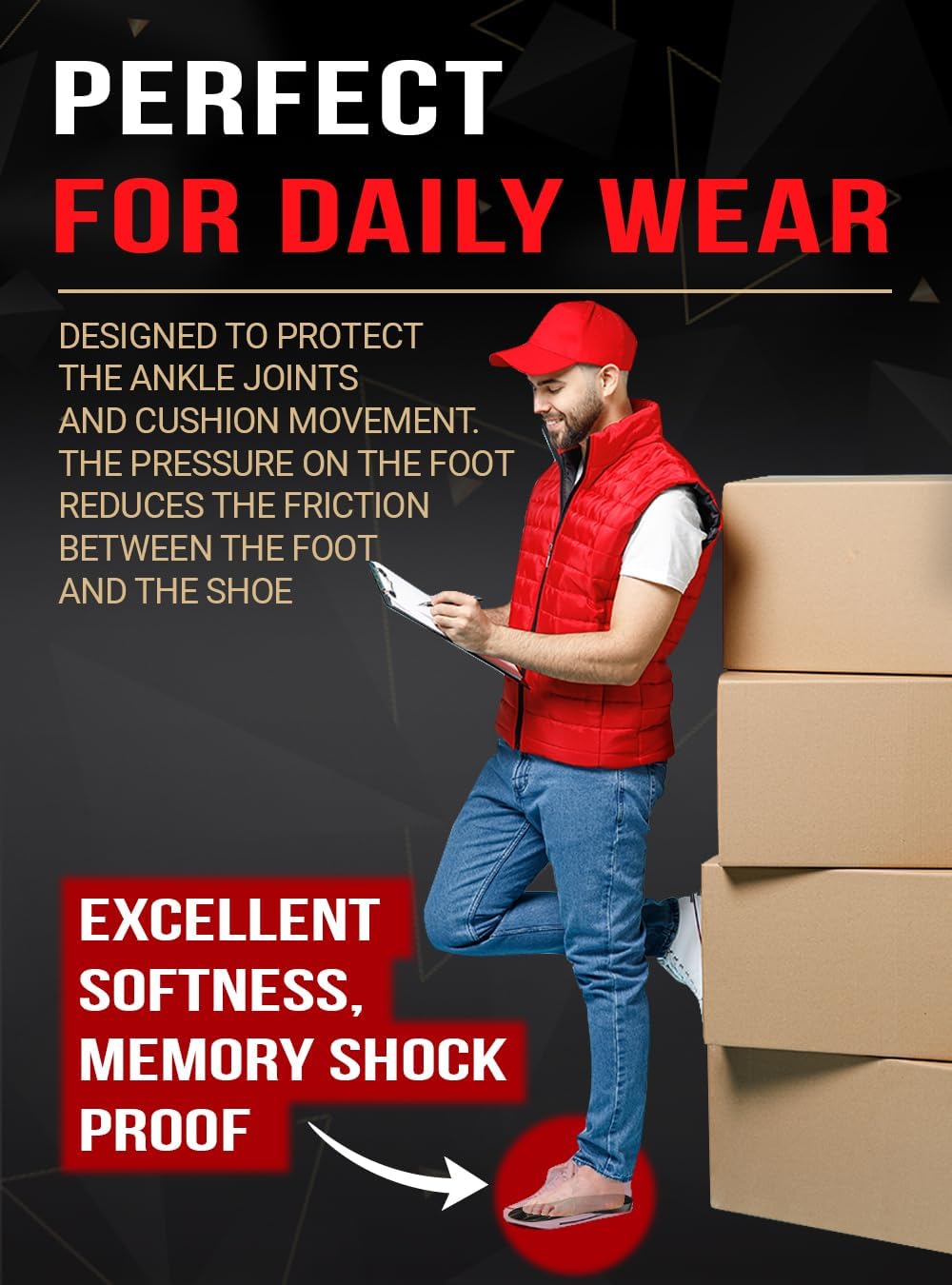 Work Pro Comfort Insoles - Shock Absorption - Low Arch - Cushioning Anti Fatigue Shoe Insert Men Women - Non-Slip - Soft Comfortable Work Boot Insoles - Foot Pain Relief (XL, Black)