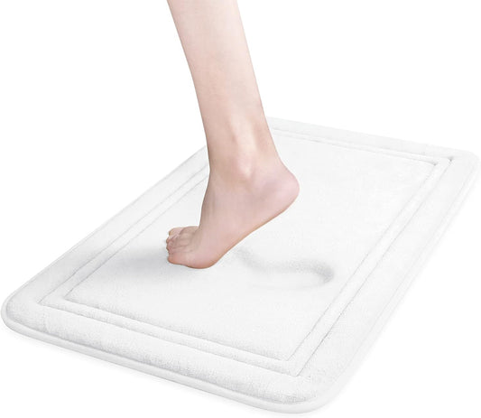 ITSOFT Memory Foam Bath Mat 24x16, Non Slip, Machine Washable, Quick Dry & Absorbent Rugs, Bath Mats for Bathroom Floor, Tub & Shower, Bathroom Rug, White