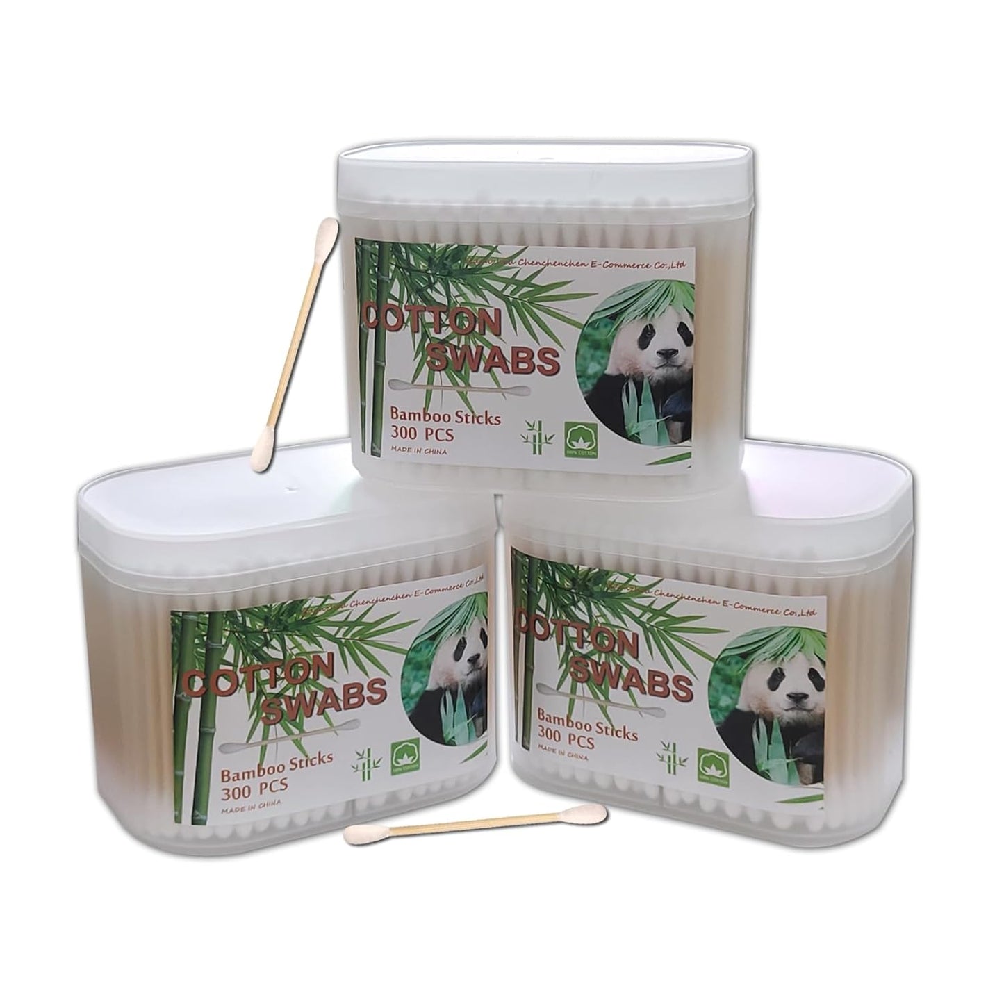 Bamboo Cotton Swabs 900ct, Natural Cotton Buds with Case for Personal Care，3 Pack Biodegradable Cotton Tips