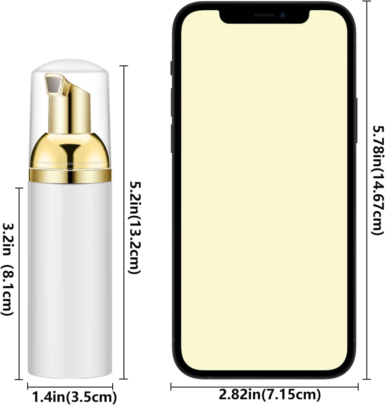 Lil Ray 2 Oz Empty White Foam Pump Bottle, Foamer Soap Dispenser for Lash Shampoo, Hand Soap, Foaming Cleaner(Gold Pump, 12 PCS)