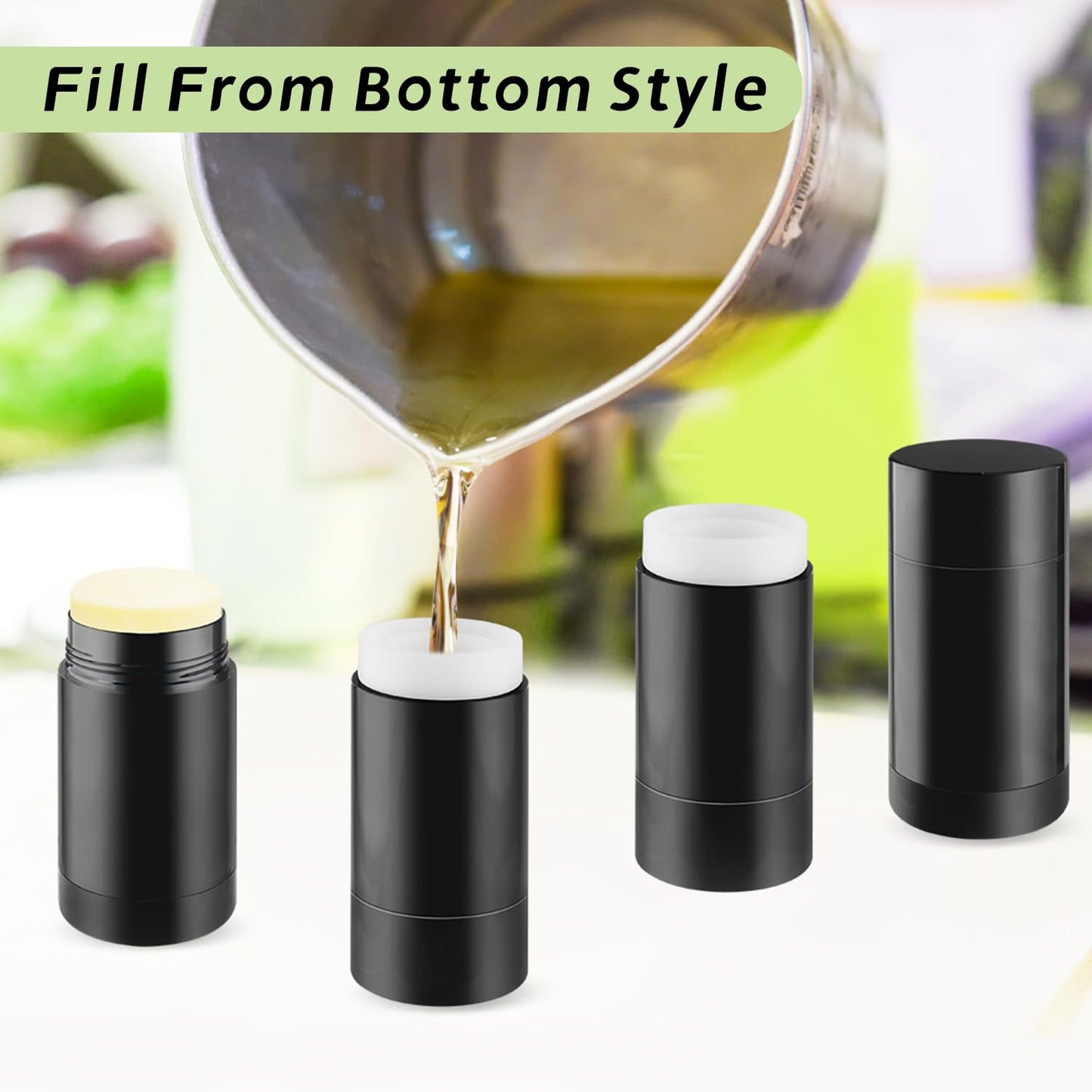 10 Pcs Empty Deodorant Containers Bottom Fill Deodorant Bottles Refillable DIY Deodorant Tubes Lip Balm Tubes (black, 75ml/2.5oz)