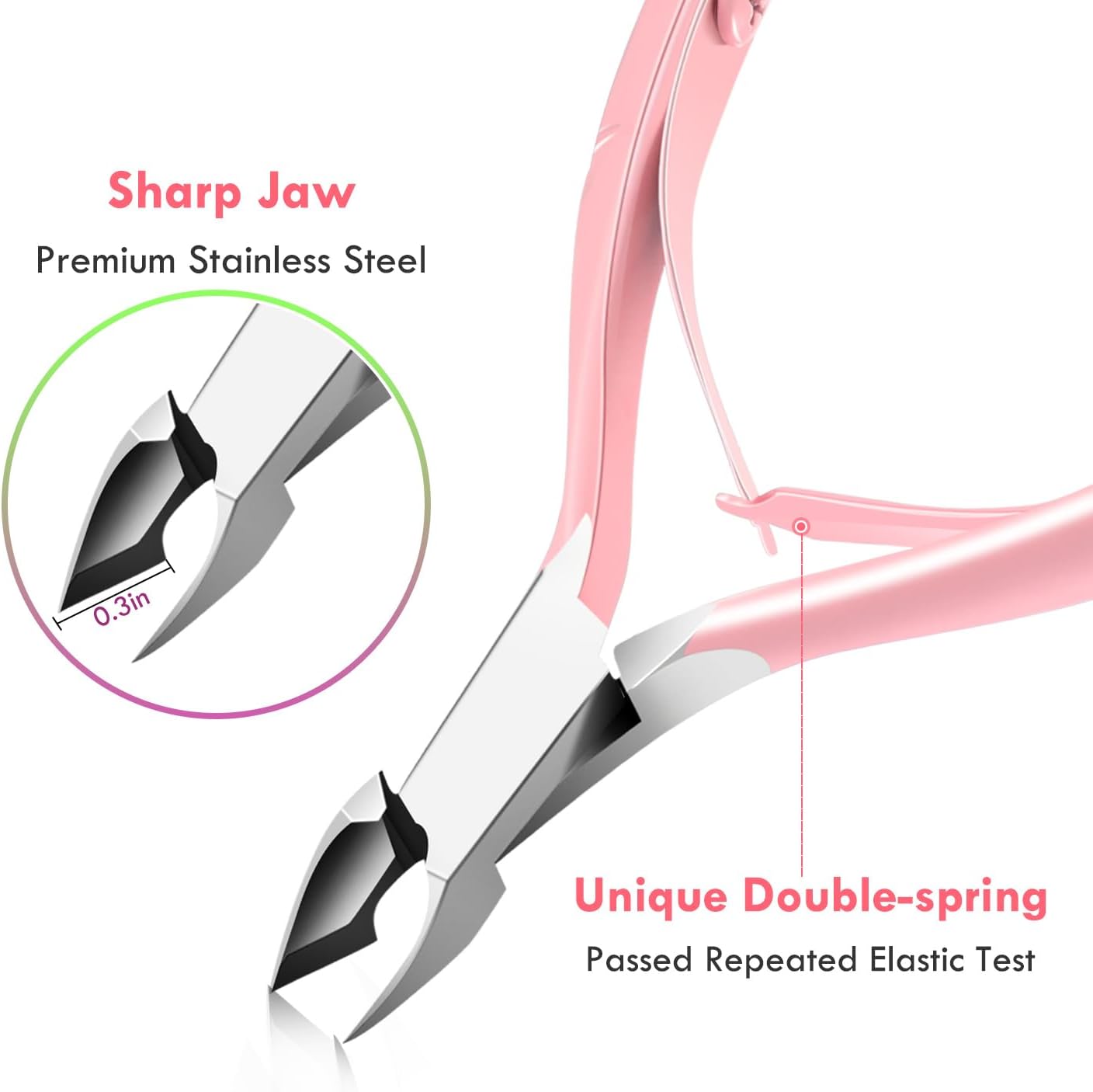 Cuticle Trimmer with Cuticle Pusher, XUNXMAS Cuticle Remover Cutter Nipper Scissor and Triangle Cuticle Nail Pusher Peeler Scraper, Durable Dead Skin Clipper Manicure Pedicure Tools (Pink)