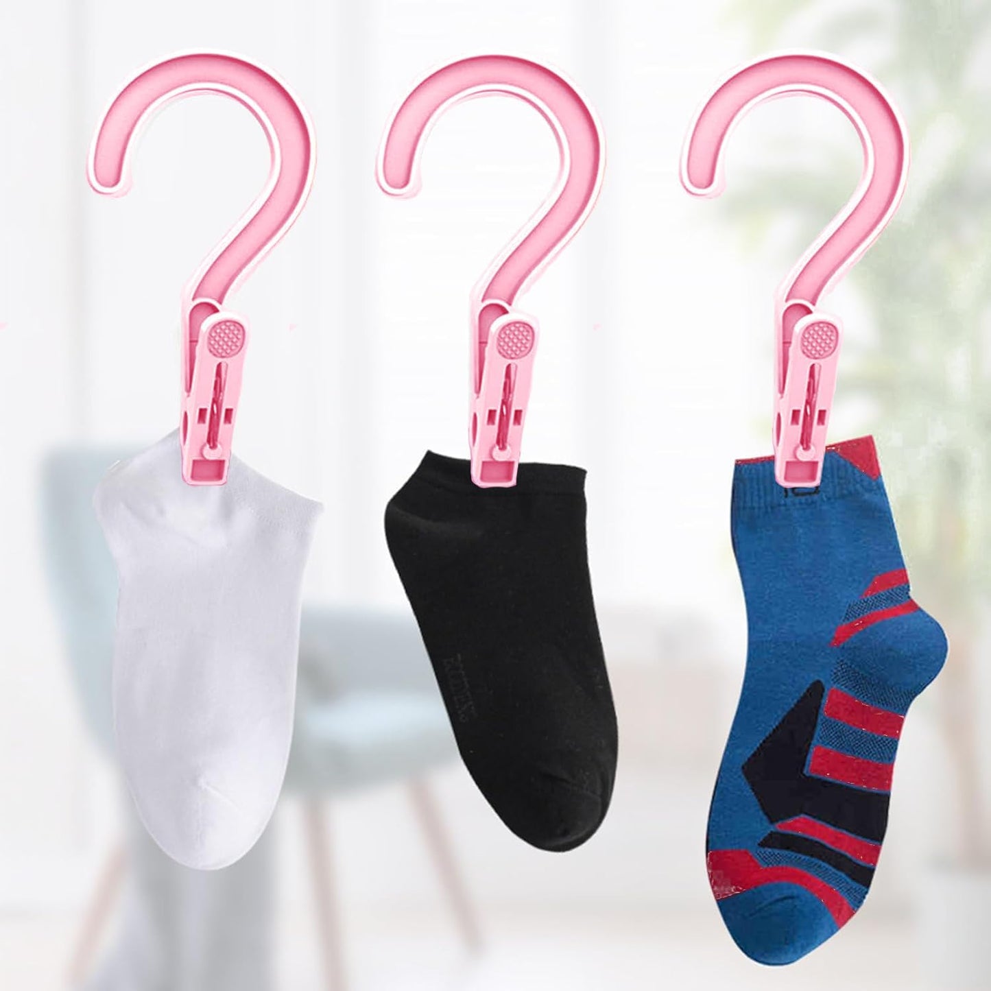 24pcs Laundry Hooks Clip Plastic Clothes Hangers Pins Super Strong Hanger Clips for Bathroom Travel Portable,Pink