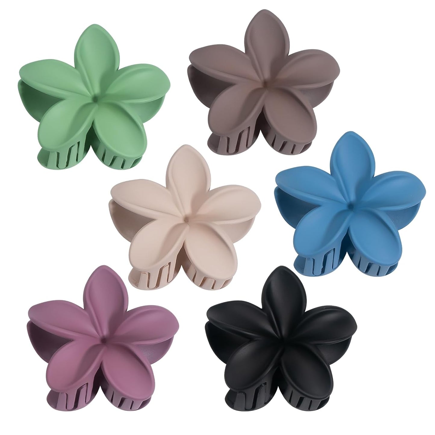 Hawaiian Flower Hair Claw Clip for Women Girls 6 PCS Large Plumeria Flower Hair Clips for Thick Thin Hair Hawaii Hair Accessories - Matte 1