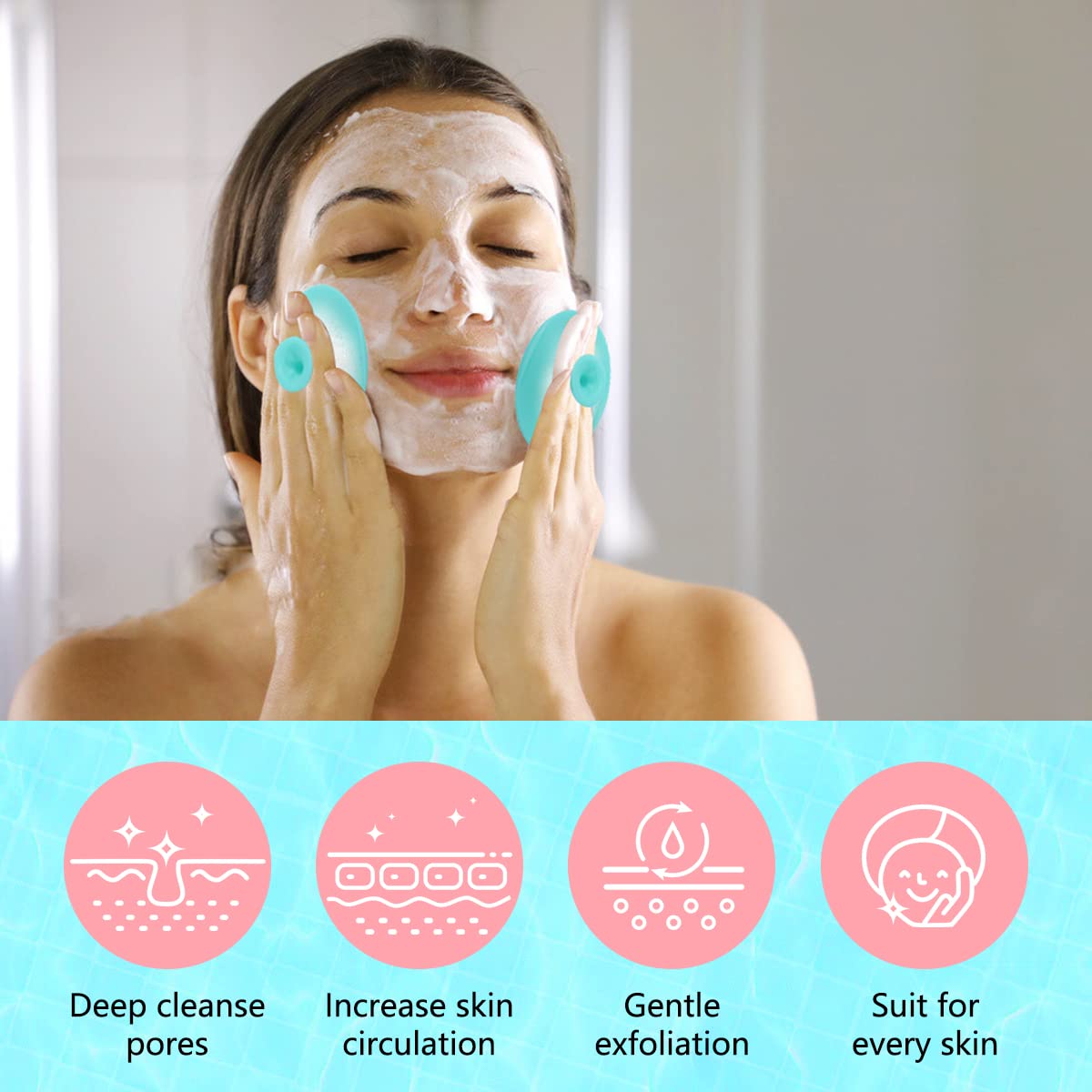 Yokilly Silicone Face Scrubber Exfoliator Brush, Manual Handheld Facial Cleansing Brush, Face Scrub Wash Brush with Soft Bristle, Face Cleansing Brush for Men and Women (4 Color)