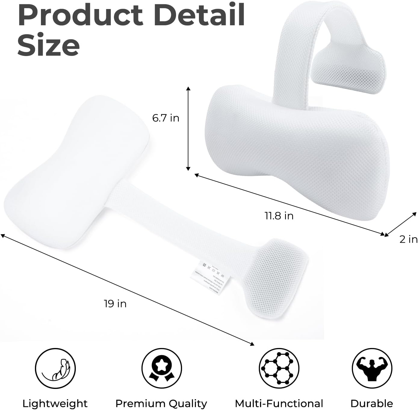 Spa Tub Headrest Pillow, Universal Spa Neck Pillow for Outdoor Hot Tub, Chaise Lounge, Comfortable Head and Neck Support Pillow Cushion with Adjustable Strap，White