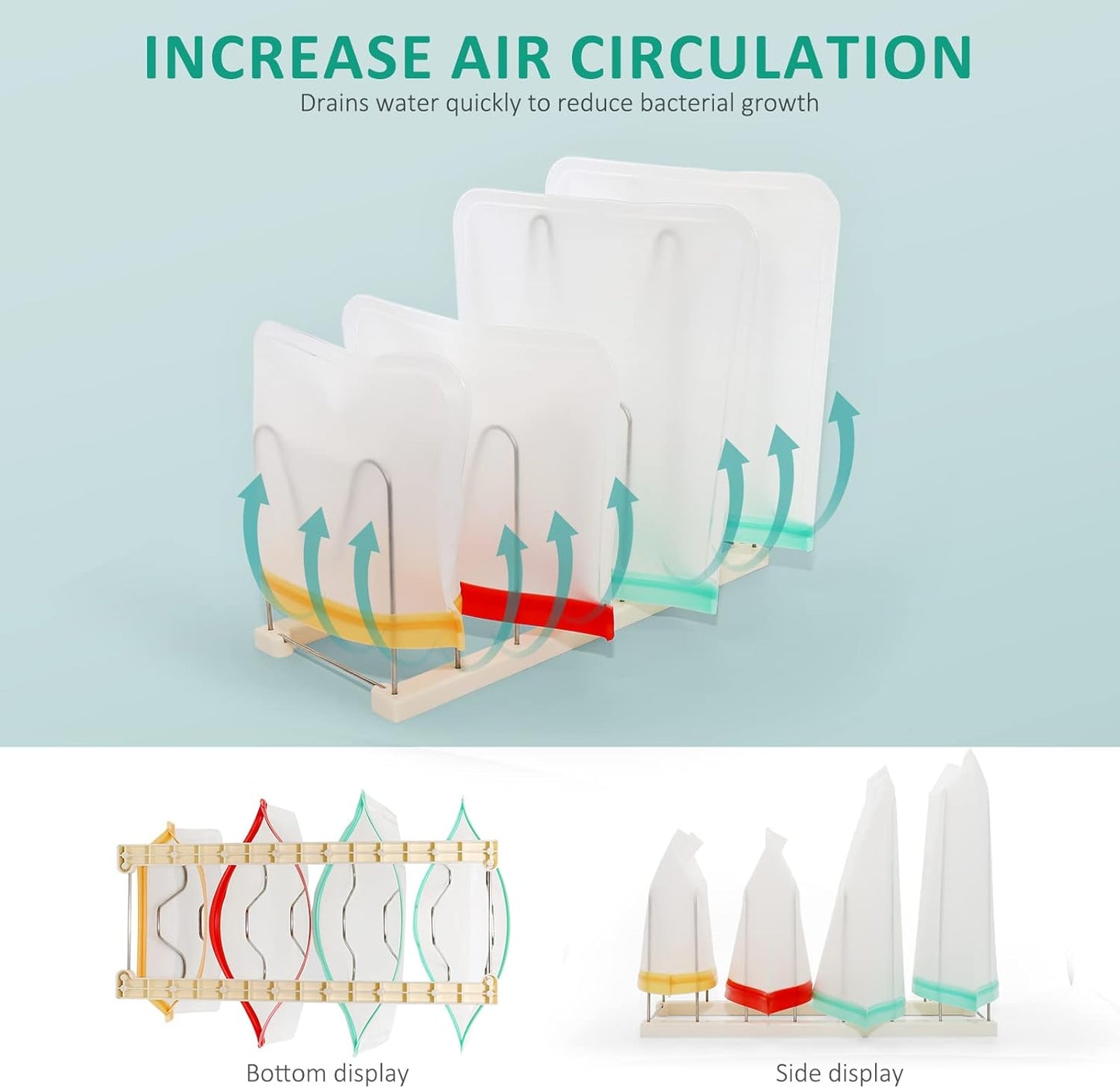 Plastic Bag Drying Rack, Reusable Bag Drying Rack for Silicone Bag & Ziploc Bag, Bottle Dryer Rack for Gloves & Glasses, Pan Lid & Cutting Board Organizer