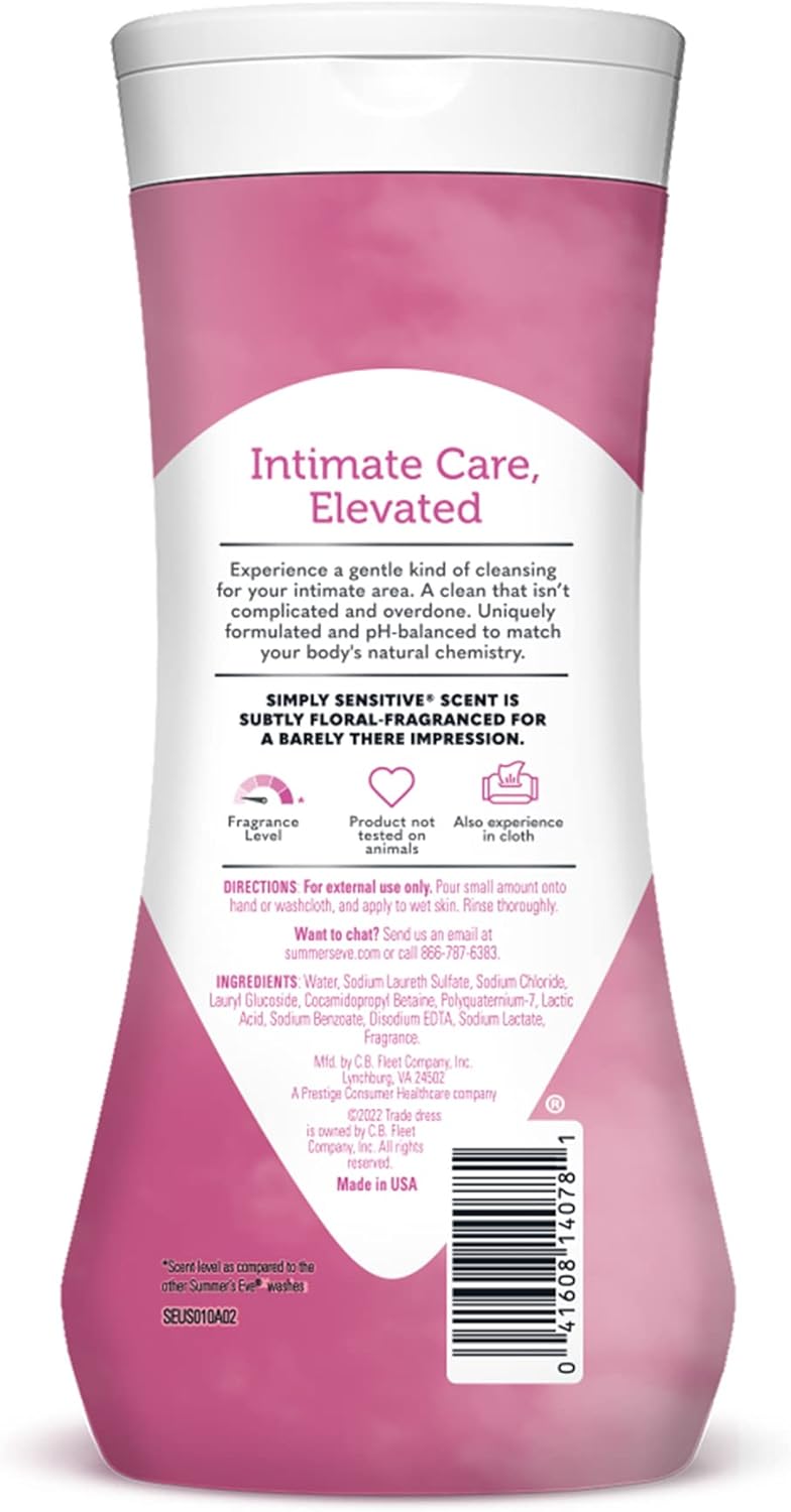 Summer's Eve Simply Sensitive All-Over Daily Feminine Wash, Gentle pH-Balanced Body Wash for Women, Removes Vaginal Odor, 15 Fl Oz, Pack of 3