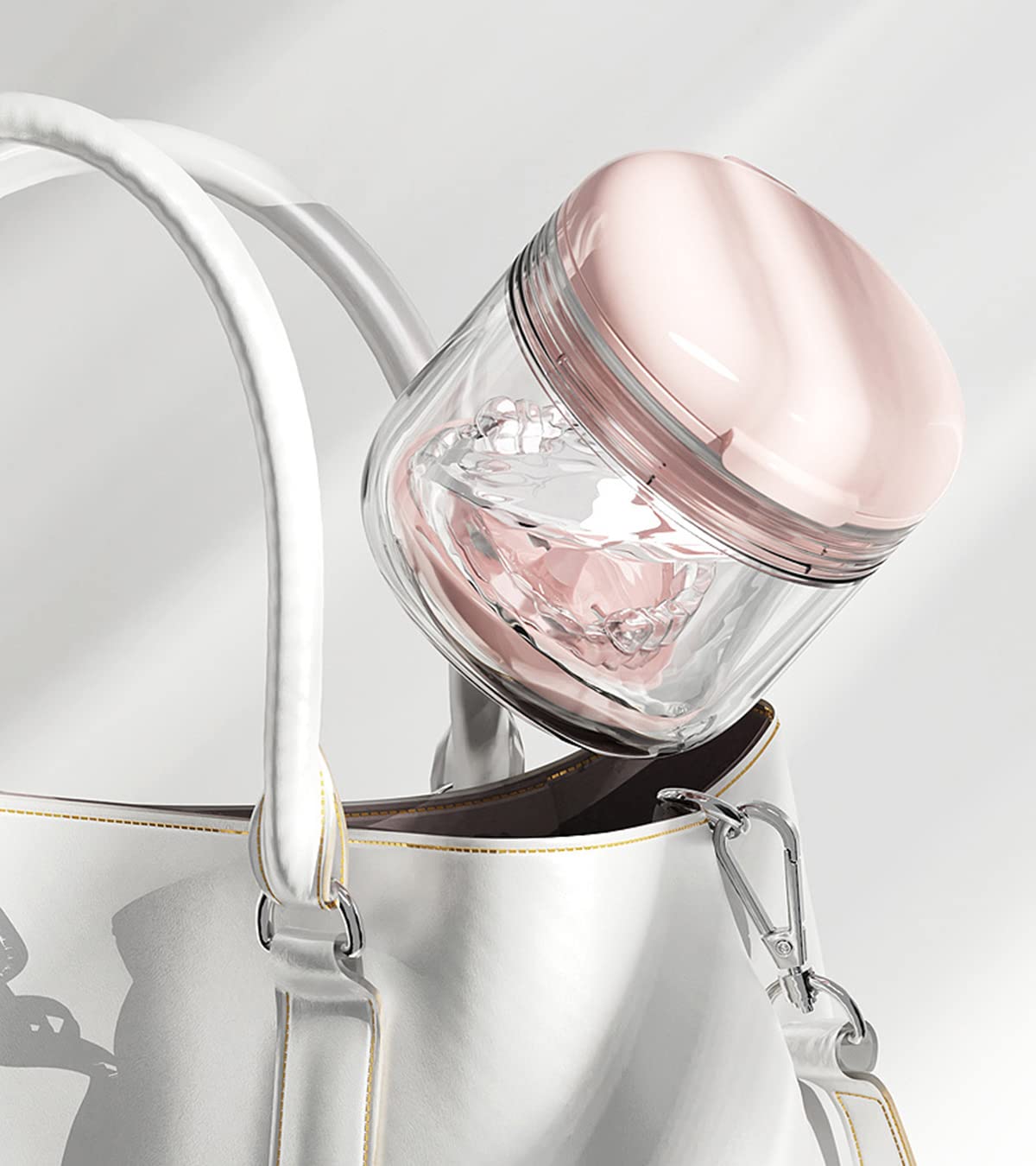 MURRI&MURRDI Retainer Mouth Guard Soak Container Box, Denture Bath Case with Strainer Basket, Braces Cleaner Cup, Travel Storage Holder for Dentures, Retainers & Aligners (Pink)