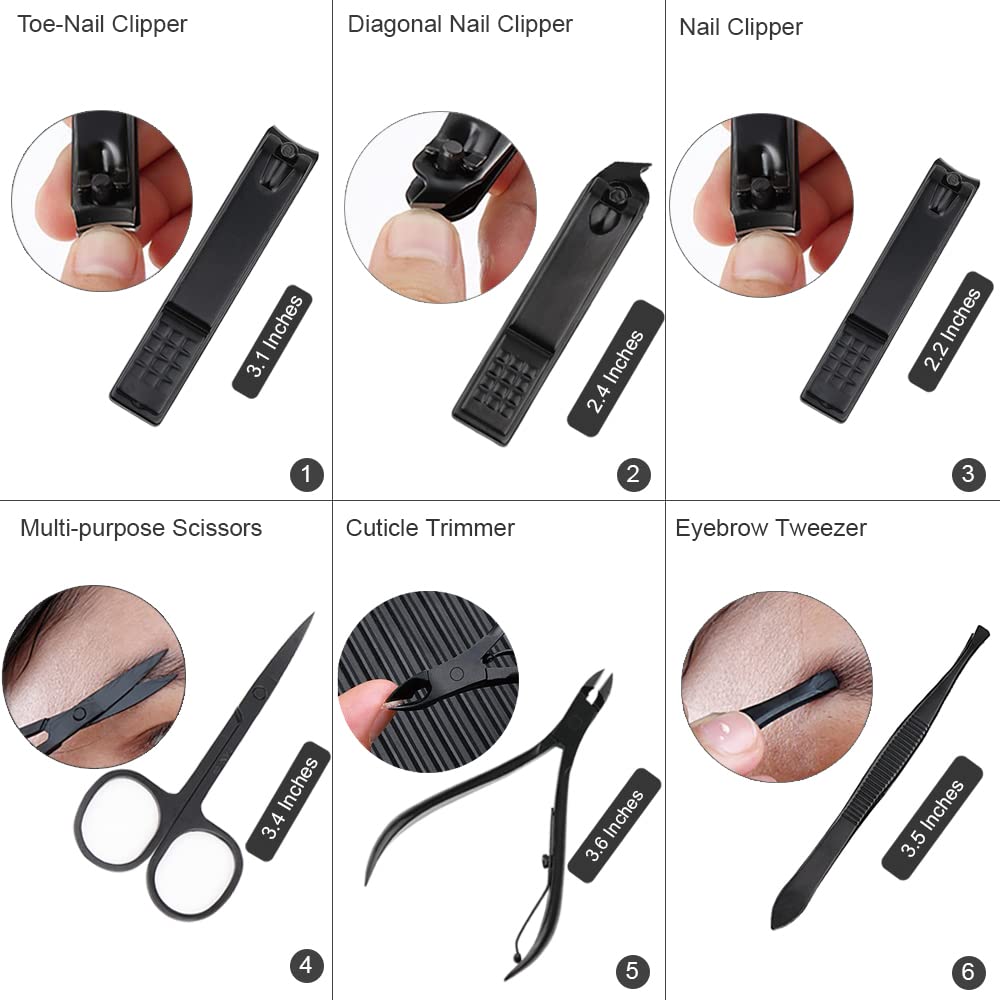 ZIZZON Manicure Set 18 in 1 Professional Pedicure Set Nail scissors Grooming Kit with Leather Travel Case (Black/Red)