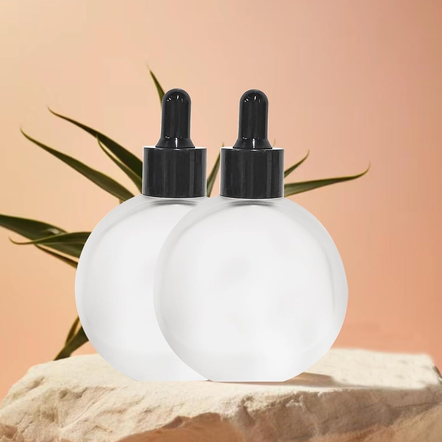 6Pcs,2 oz Frosted Glass Dropper Bottles for Essential Oils,60ml Flat Round Perfume Bottle,for Essential Oils, Perfumes,Serums - Leakproof for Travel (Clear Frosted)