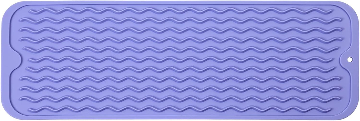 Silicone Dish Drying Mat for Multiple Usage,Easy clean,Eco-friendly,Heat-resistant Silicone Mat for Kitchen Counter,Sink,Bar,Bottle,or Cup Light Purple M 17 inches x 6 inches