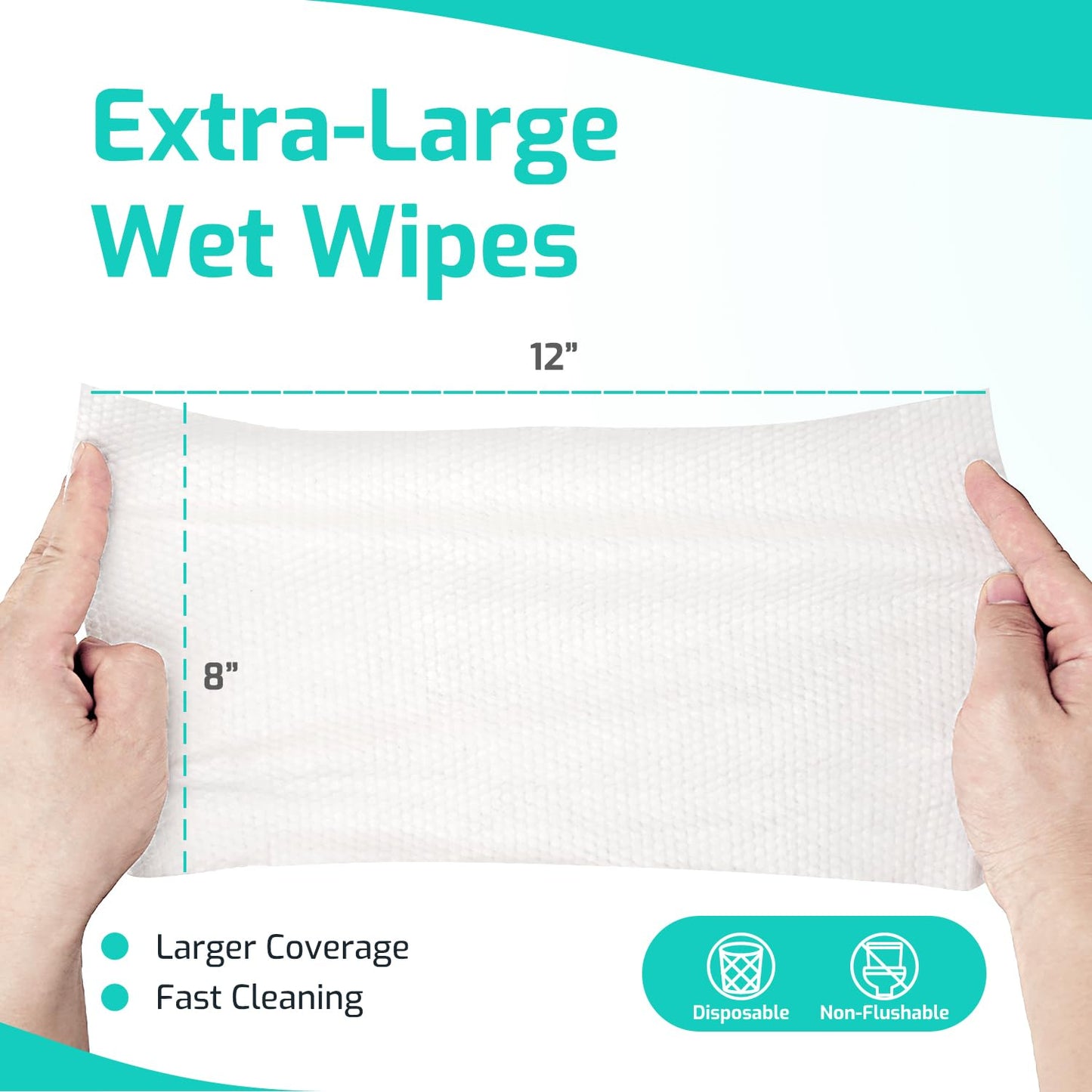 SUNKISS Trustplus Wet Wipes for Adult No Rinse, Extra Large 8”x12” Body Cleaning Washcloths for Elderly Incontinence & Cleansing, Unscented, 200 Count (4 Packs of 50)