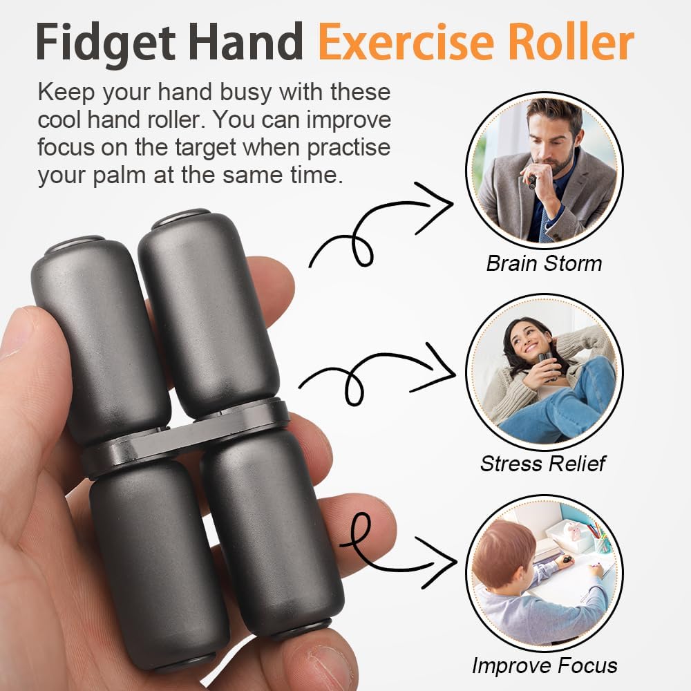 Handheld Fidget Hand Roller Toy, Metal Hand Fidget Spinner for Kids Adults, Fidget Toys Stress Relief, Hand Grip Strengthener, Portable EDC Silence Toy Gift for Men Office Travel Classroom