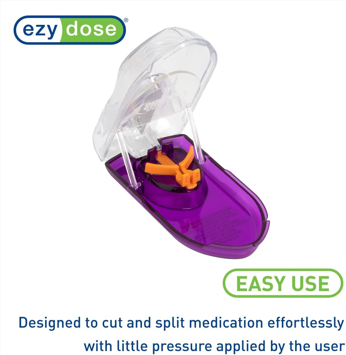 EZY DOSE Pill Cutter with Safety Shield, Precise Tablet Splitter for Cutting Pills, Vitamins, or Medication, Easy-to-Use Compact Design, Durable and Portable Pill Slicer Tool, Purple