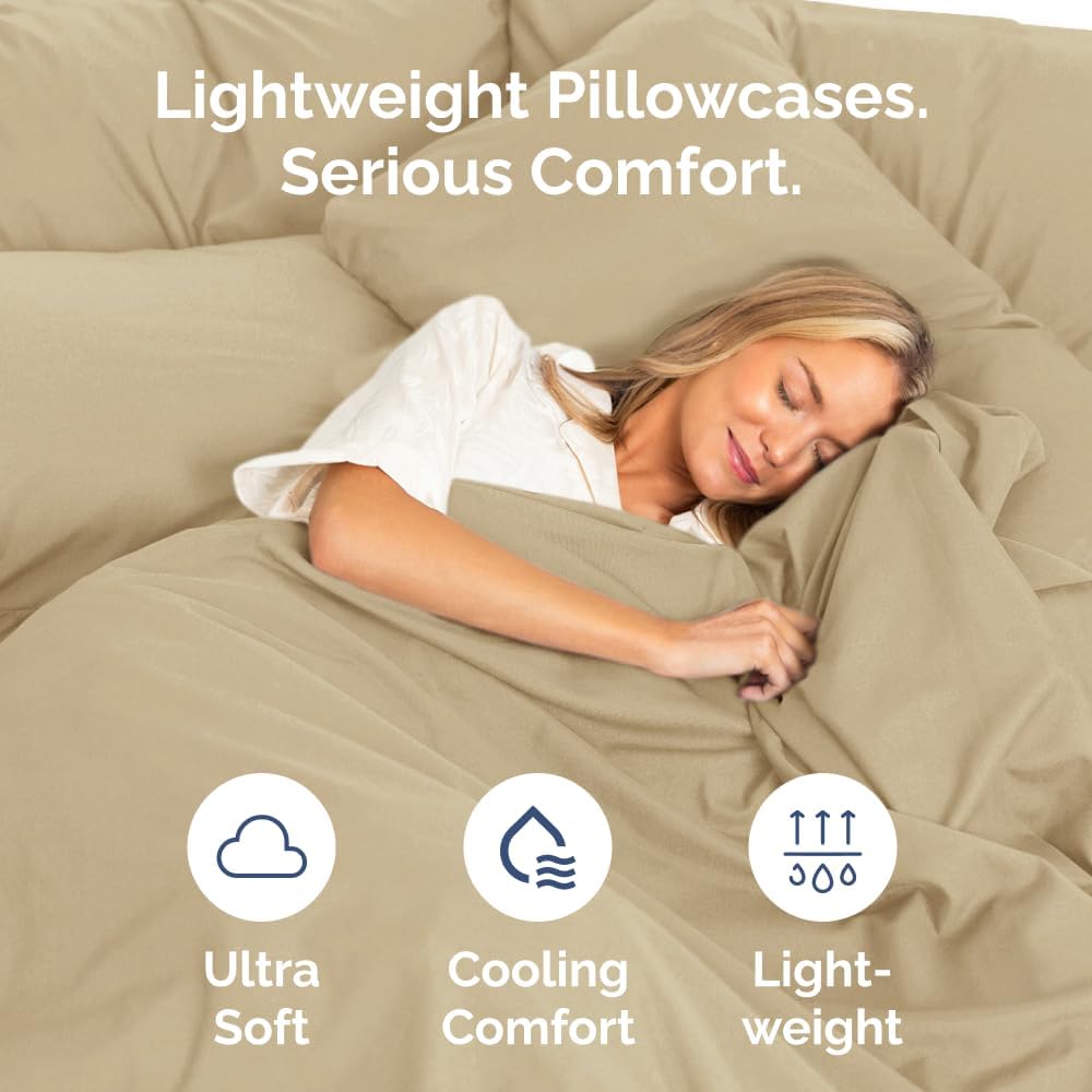 Queen Pillow Cases Set of 10 - Ultra Soft Hotel Quality Pillowcase Covers - Comfy & Wrinkle Free - Shrink, Stain and Fade Resistant - Easy-Care, Machine Washable Pillow Protectors - 10 Pcs Set - Beige