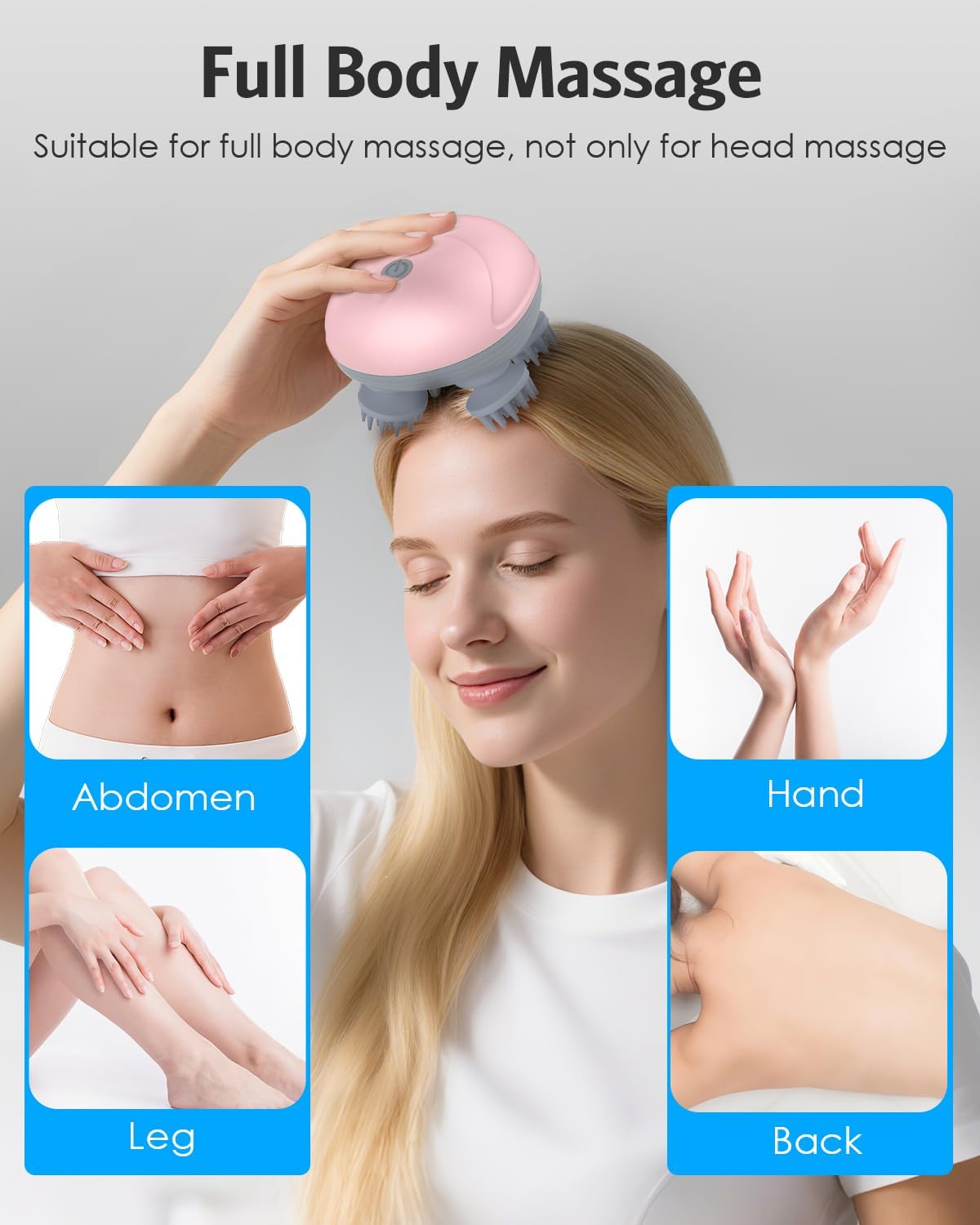 AMIR Electric Scalp Massager, Portable Head Scratcher With 96 Kneading Nodes, Handheld for Stress Relief and Pain Relief, Ideal Gifts for Women, Men (Pink)