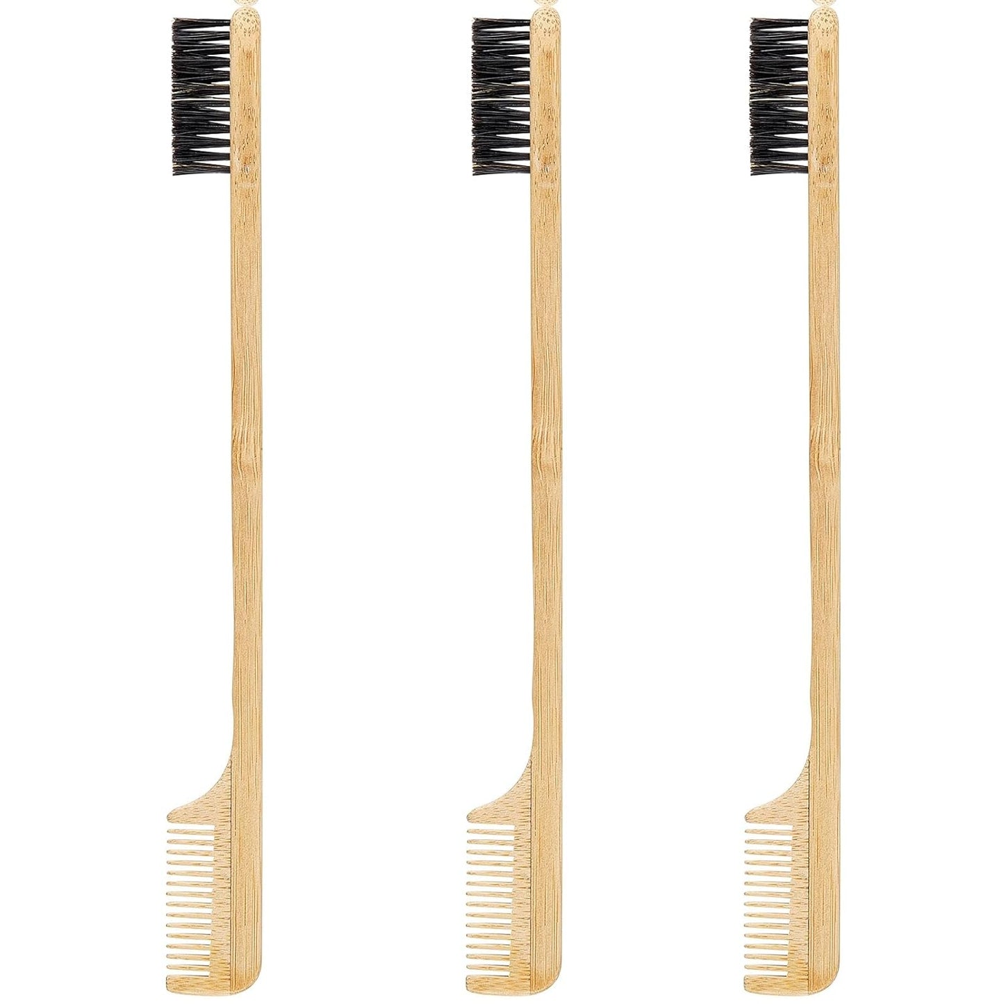 Geiserailie 3 Pieces Moustache Comb and Brush Hair Edge Bamboo Brushes 2-in-1 Edge Mustache Comb Gentle Control Wood Eyebrow Tool