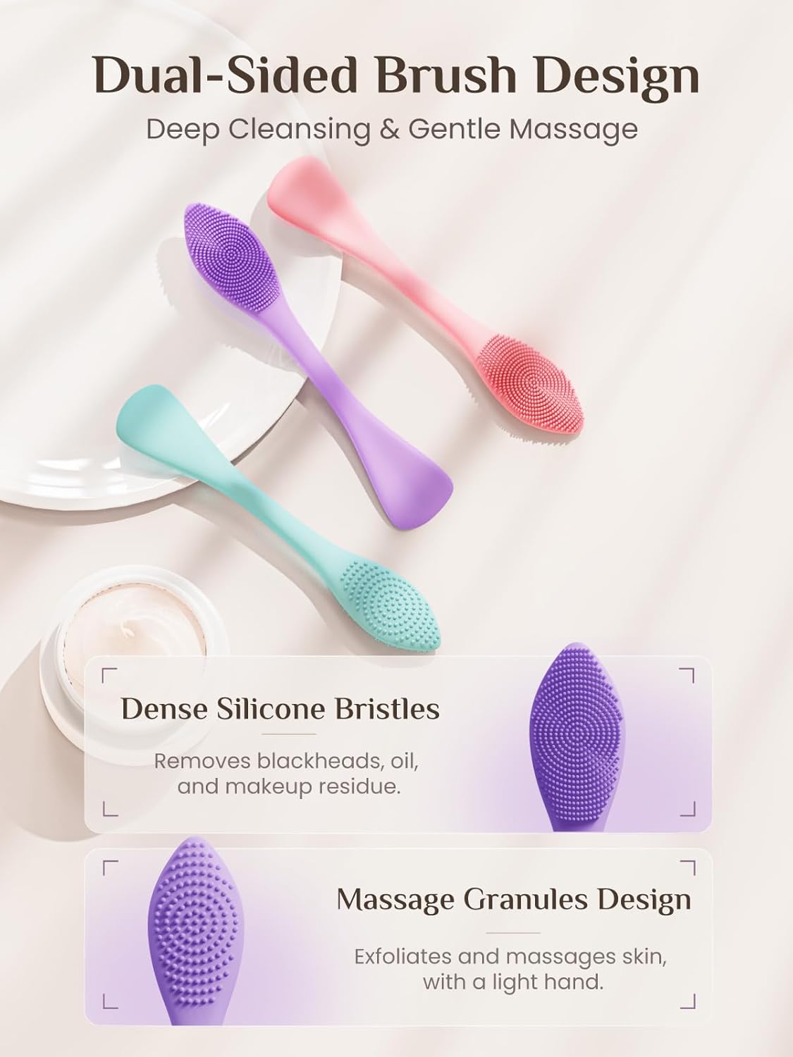 Rena Chris 3 Pcs Silicone Face Scrubber, 3 in 1 Face Mask Applicator & Facial Cleansing Brush, Pore Brush for Exfoliating, Blackhead, Skincare Applicator Tools