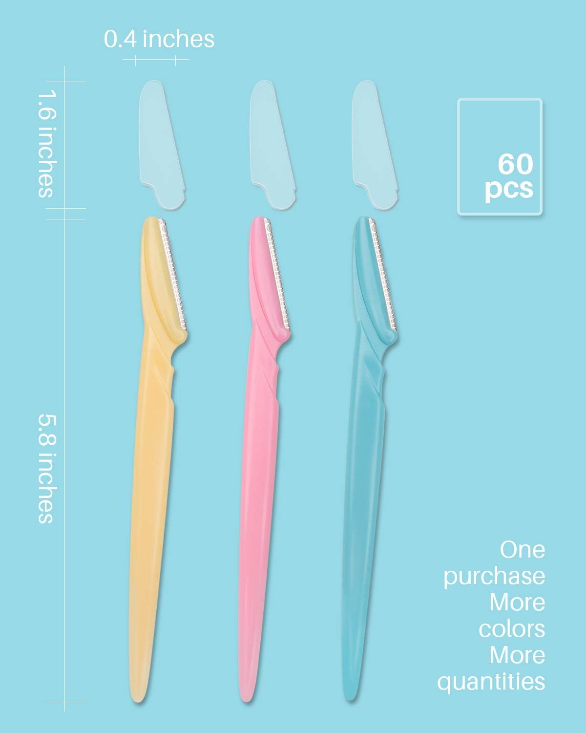 Dermaplane Razor, 60 Pcs Face Razors for Women and Men, Multipurpose Eyebrow Razor, Dermaplaning Tool for Face by MoHern， Multi-Color