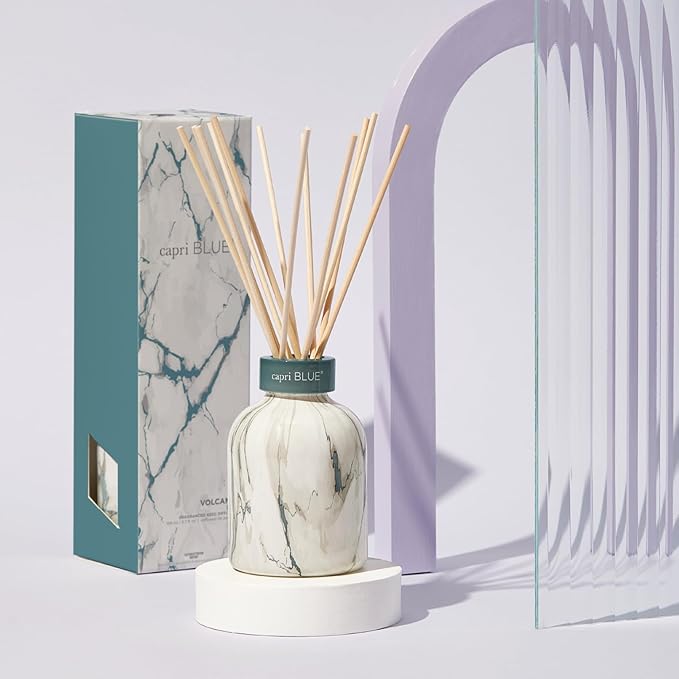 Capri Blue Modern Marble Reed Diffuser Set - Includes Reed Diffuser Sticks, Scented Oil & Glass Bottle - Luxury Scents for Bedroom Decor & Bathroom Air Freshener - Volcano (5.7 fl oz)