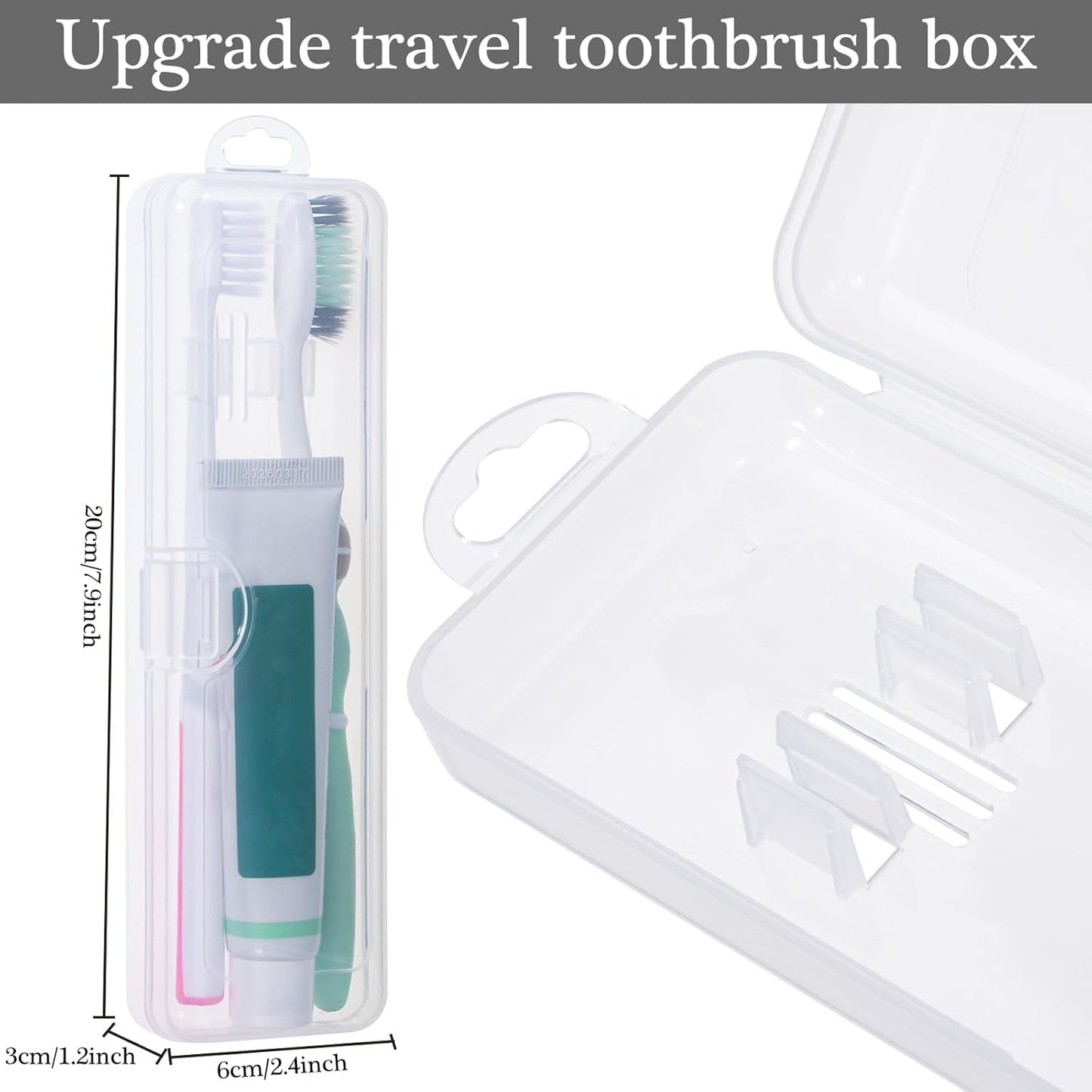 Toothbrush Travel Case 2 Pack, Clear Toothbrush Case Holder Travel Size Plastic Toothbrush Holder Toothpaste Storage Container Portable for Traveling, 7.87 x 2.36x 1.18”