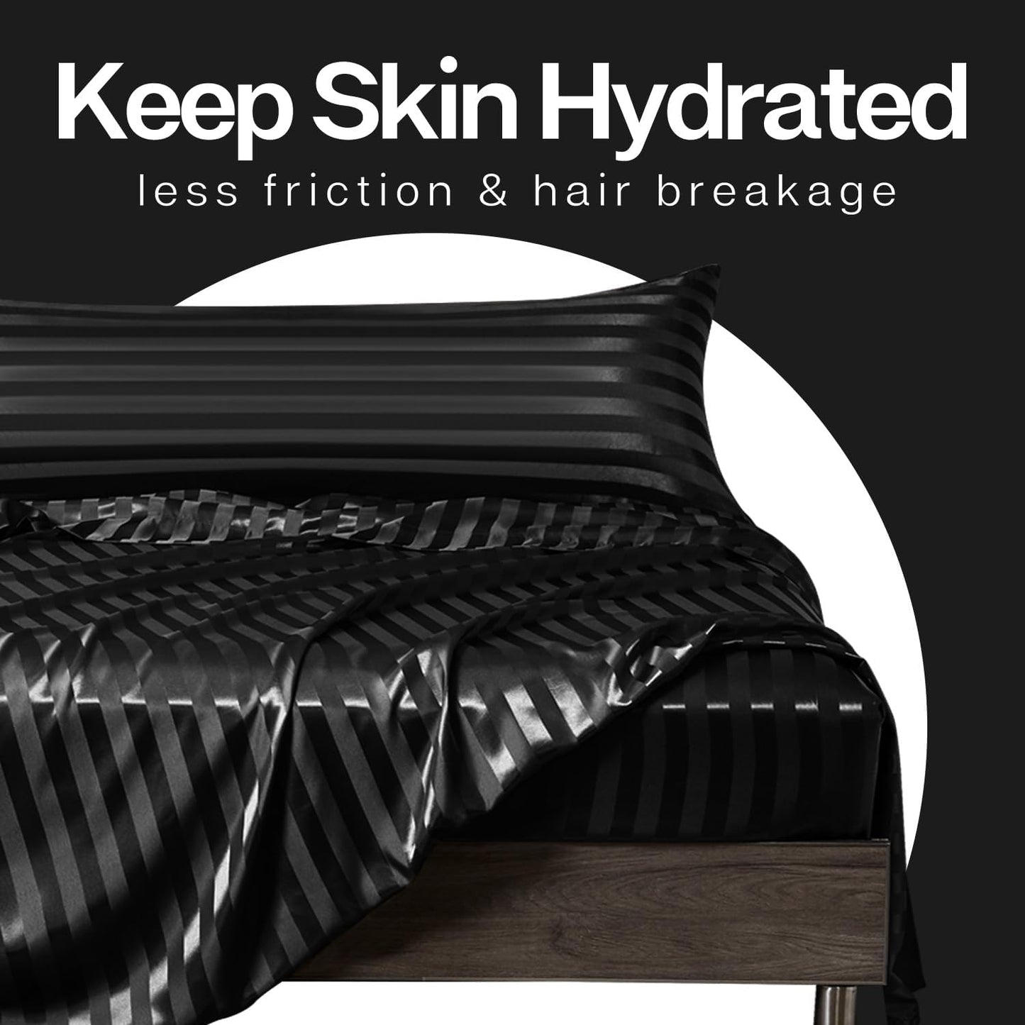 MR&HM Satin Body Pillow Cover, Soft and Breathable Body Pillow Case with Envelope Closure, Cooling and Silky Long Pillowcase for Hair and Skin,Grey (20x54, Black Striped)