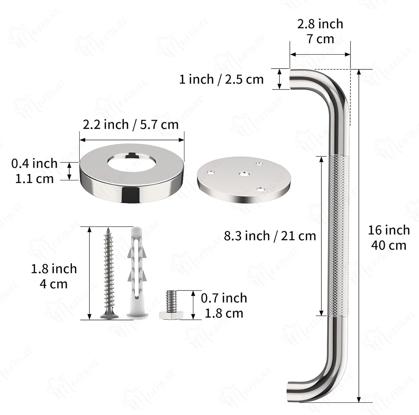Anti-Slip Chrome Grab Bar 16 Inch, iMomwee 2 Pack Stainless Steel Bathroom Grab Bar w/Knurled Grip, Safety Shower Grab Bar for Wall, Toilet Balanced Support Bar Bathtub Assist Handle for Elderly