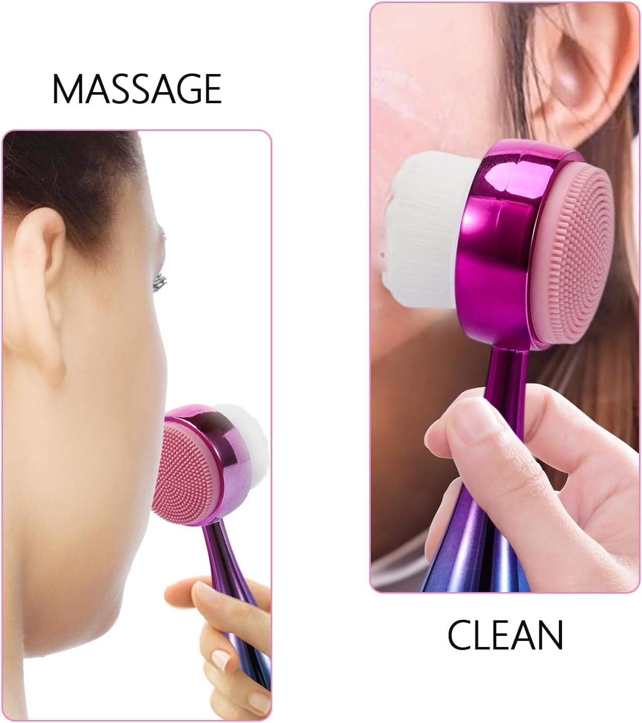 Face Brush 2 in 1, Facial Cleansing Brush Double Sides, Facial Exfoliation Scrub Brush Silicone Manual Face Scrubber Brush for Gentle Deep Pore Cleansing, Skincare (Blue, 1 Pack)