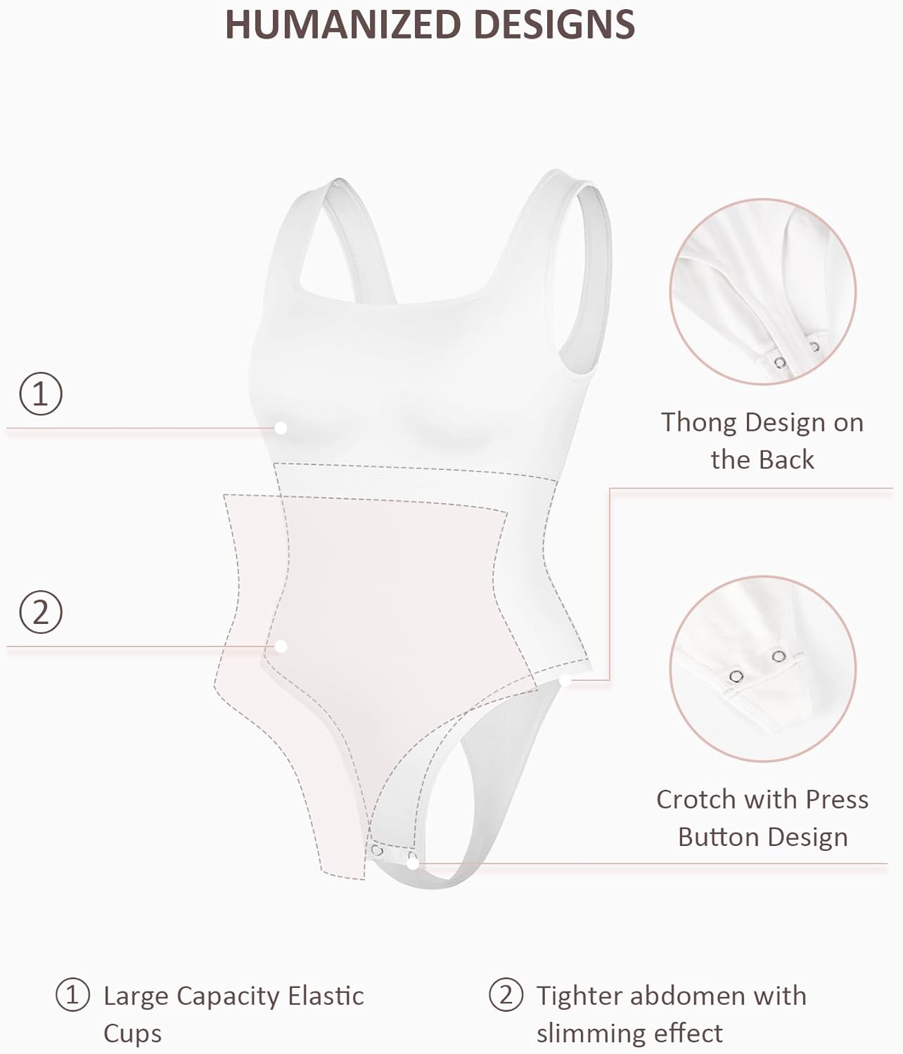 FeelinGirl Bodysuits for Women Seamless Square Neck Tummy Control Compression Thong Shapewear Bodysuit Tank Tops Bodysuit