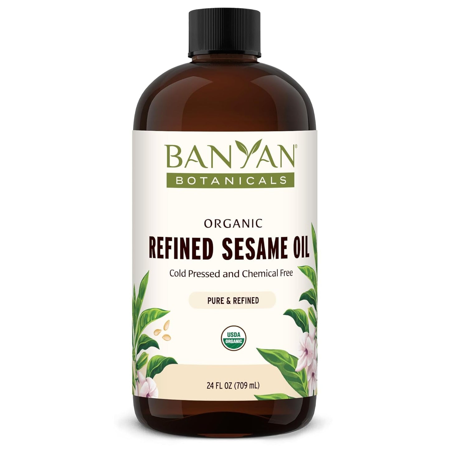Banyan Botanicals Refined Sesame Oil – Organic Sesame Oil for Skin, Body, Hair & More – Multiple Sizes – 24 oz – Non GMO Sustainably Sourced Vegan