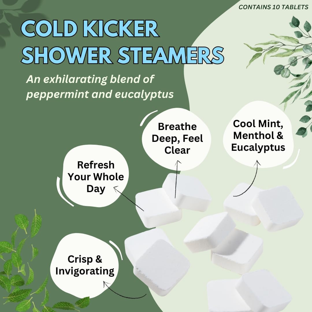 Cold Kicker Shower Steamers Aromatherapy, Eucalyptus Shower Steamer, Shower Bombs Made in The USA, Menthol Shower Steamer, Self Care Gifts, Mothers Day Gift, Shower Steamers for Women and Men