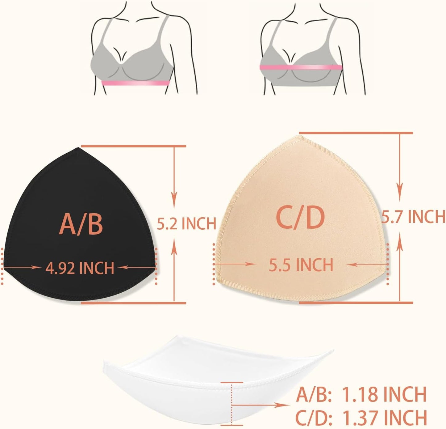 Bra Pad Insert,Removable Sport Bra Cup Triangle Breathable & Reusable Bra Pad for Yoga Bra,Swimsuits,Bikini