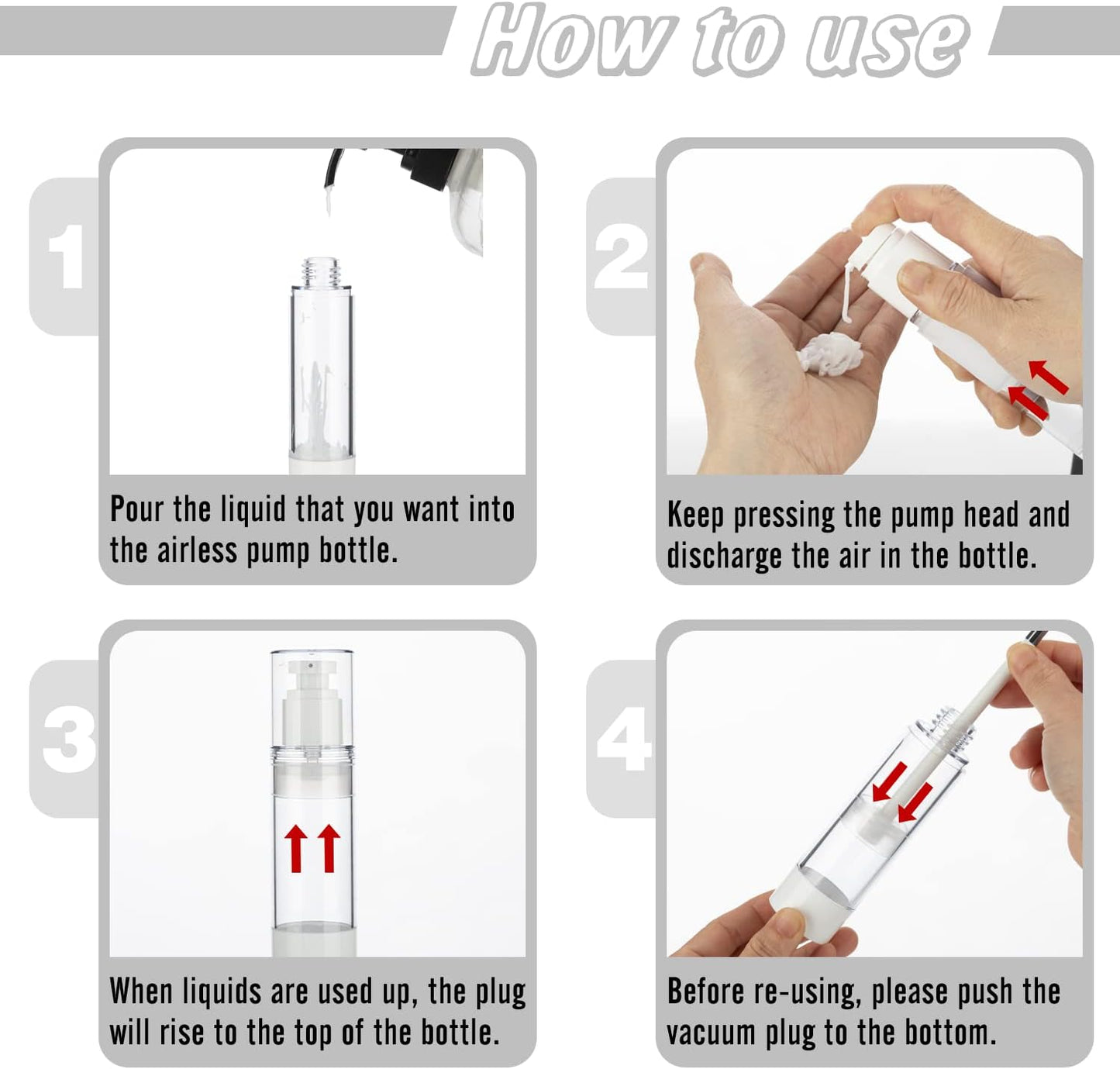 0.5OZ/15ML Clear Airless Pump Bottles, Lotion Dispenser Travel with Pump, Vacuum Plastic Travel Size Lotion Bottle for Foundation, Creams, Cosmetic(6 Pack)