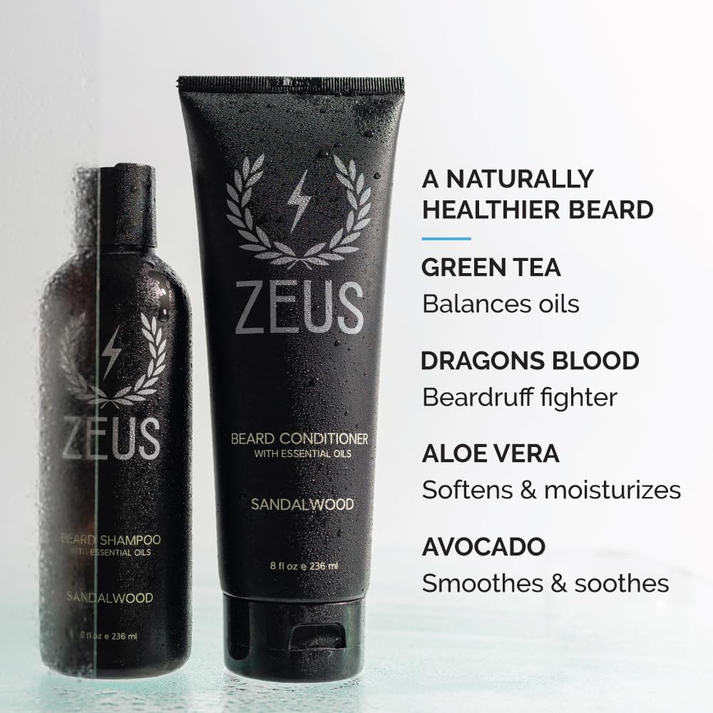 ZEUS Beard Wash Set for Men, Shampoo & Conditioner Duo with Green Tea & Essential Oils, Hydrates, Softens & Strengthens Beard Hair (Made in USA) Vanilla Rum