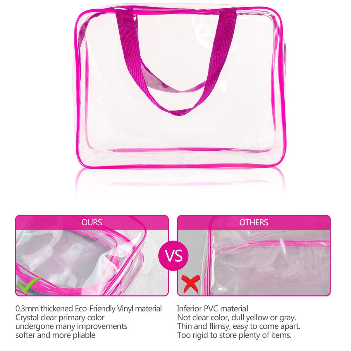 2Pcs Crystal Clear PVC Travel Toiletry Bag Kit for Women Men, Waterproof Vinyl Packing Organizer Storage Bags with Zipper Handle Straps, Cosmetic Pouch Carry on Airport Airline Compliant Bag Handbag