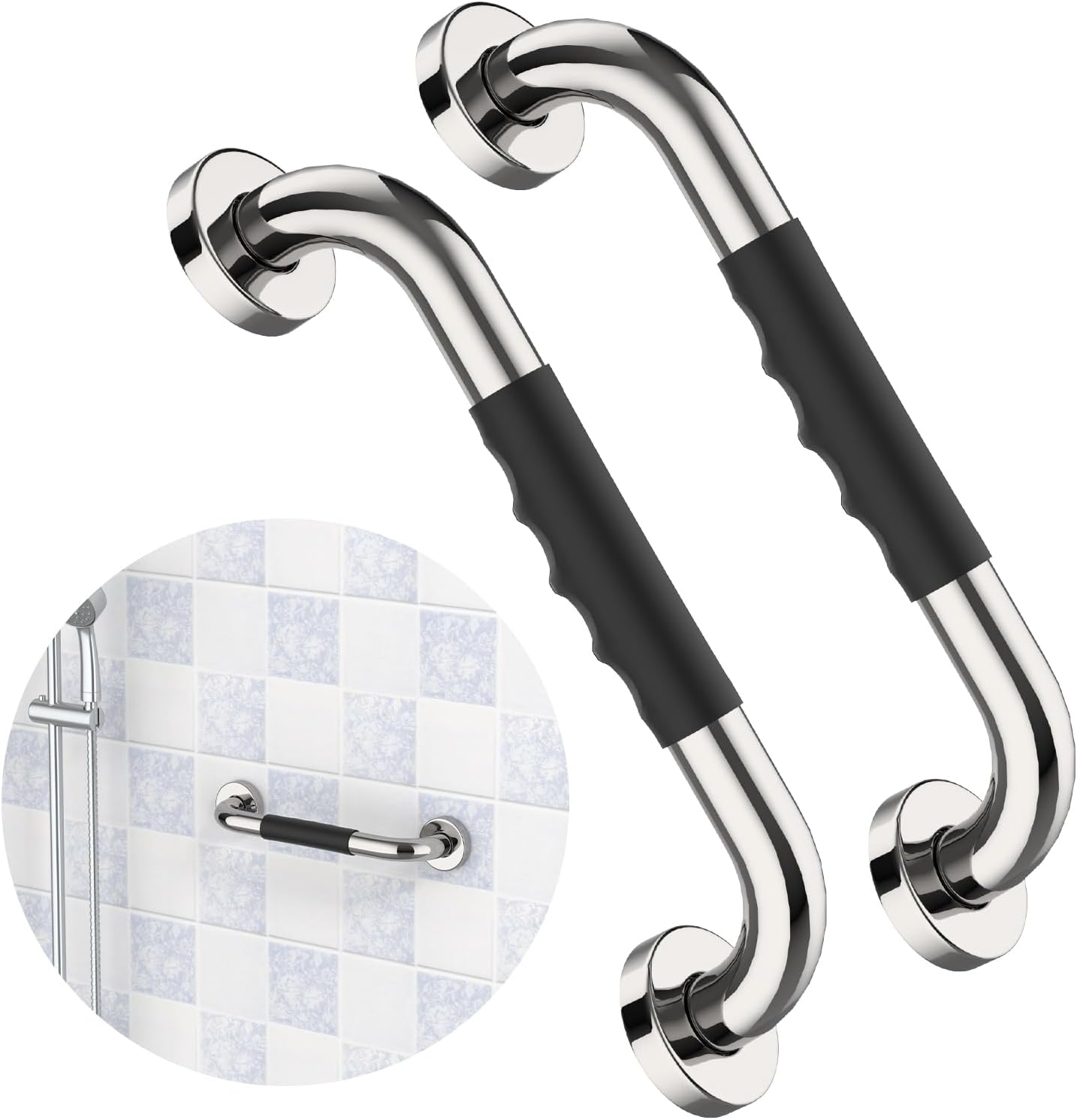 2 Pack 12 Inch Shower Grab Bar w/Anti Slip Rubber Grip, ZUEXT SUS304 Stainless Steel Bath Grab Bar, Bathroom Balance Bar, Wall Mount Safety Handrail Support, Handicap Injury Elderly Assist Handle
