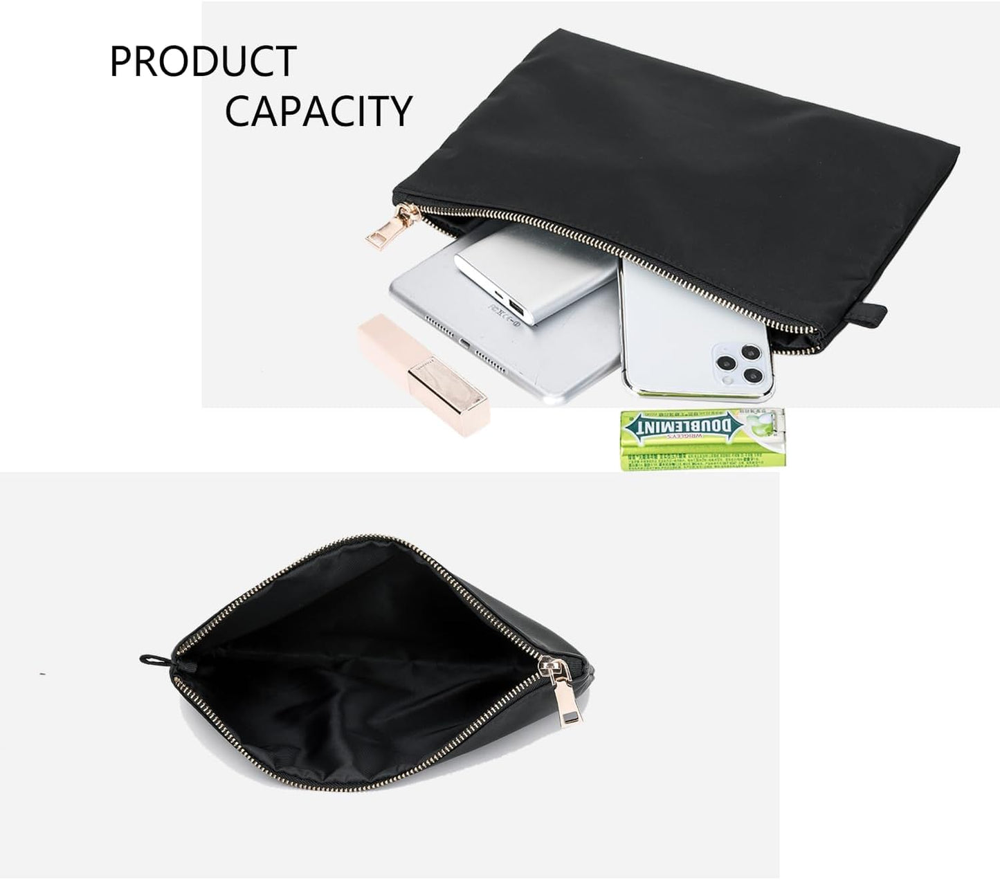 Zipper Pouch Storage Bag Simple and Stylish Women's Cosmetic and Travel Bag (Black-nylon-10)