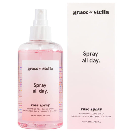 grace & stella Award Winning Rose Water Facial Spray (240ml) - Vegan - Rose Water Spray for Face - Rosewater Spray Toner Rose Hydrosol - Rose Spray Facial Mist - Rosewater Spray Toner Rose Hydrosol