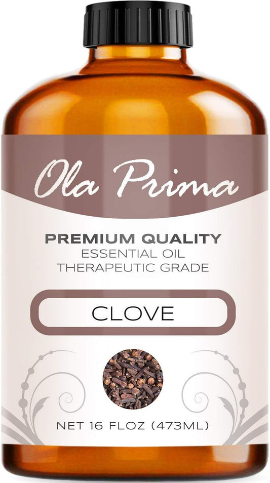 Ola Prima Clove Essential Oil for Aromatherapy, Diffuser, Soap, and Skin Moisturizer (16oz Bulk)