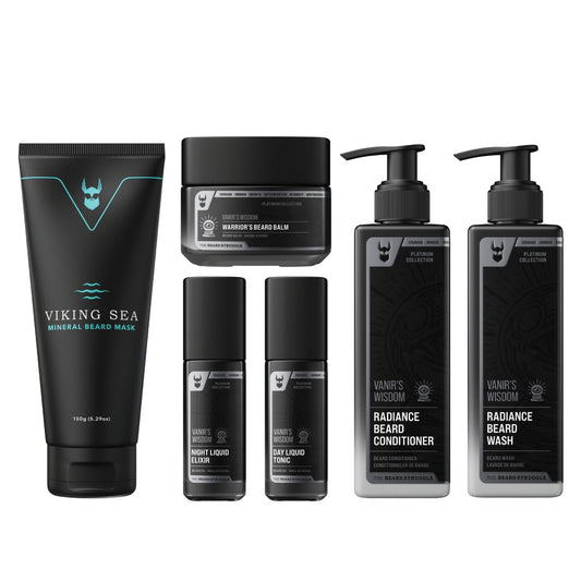 The Complete Beard Growth Kit by Beard Struggle - Mens Grooming Kit with Balm, Mask, Conditioner, Wash & Oils - Vanir's Wisdom, Platinum Collection