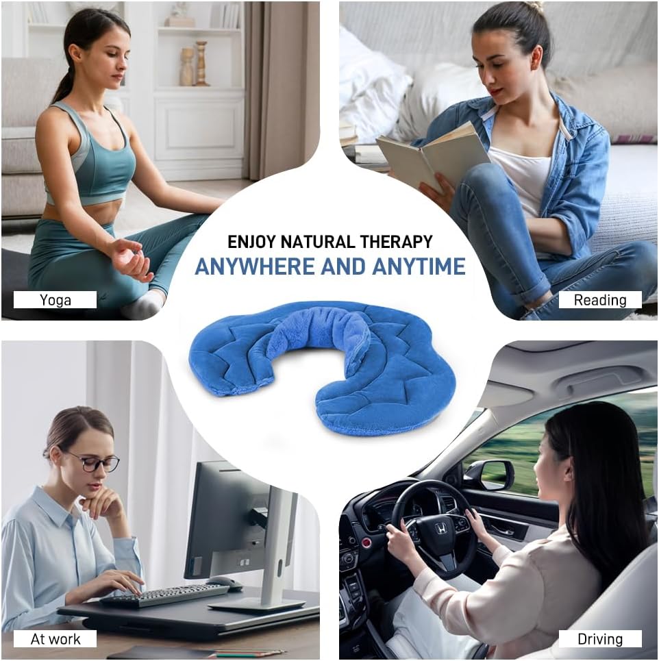 Microwavable Heating Pad for Neck and Shoulders, Weighted Microwave Moist Heated Wrap for Pain Relief Muscle Stress Tension, Heat Neck Wrap with Aromatherapy, Hot & Cold Compress, Blue