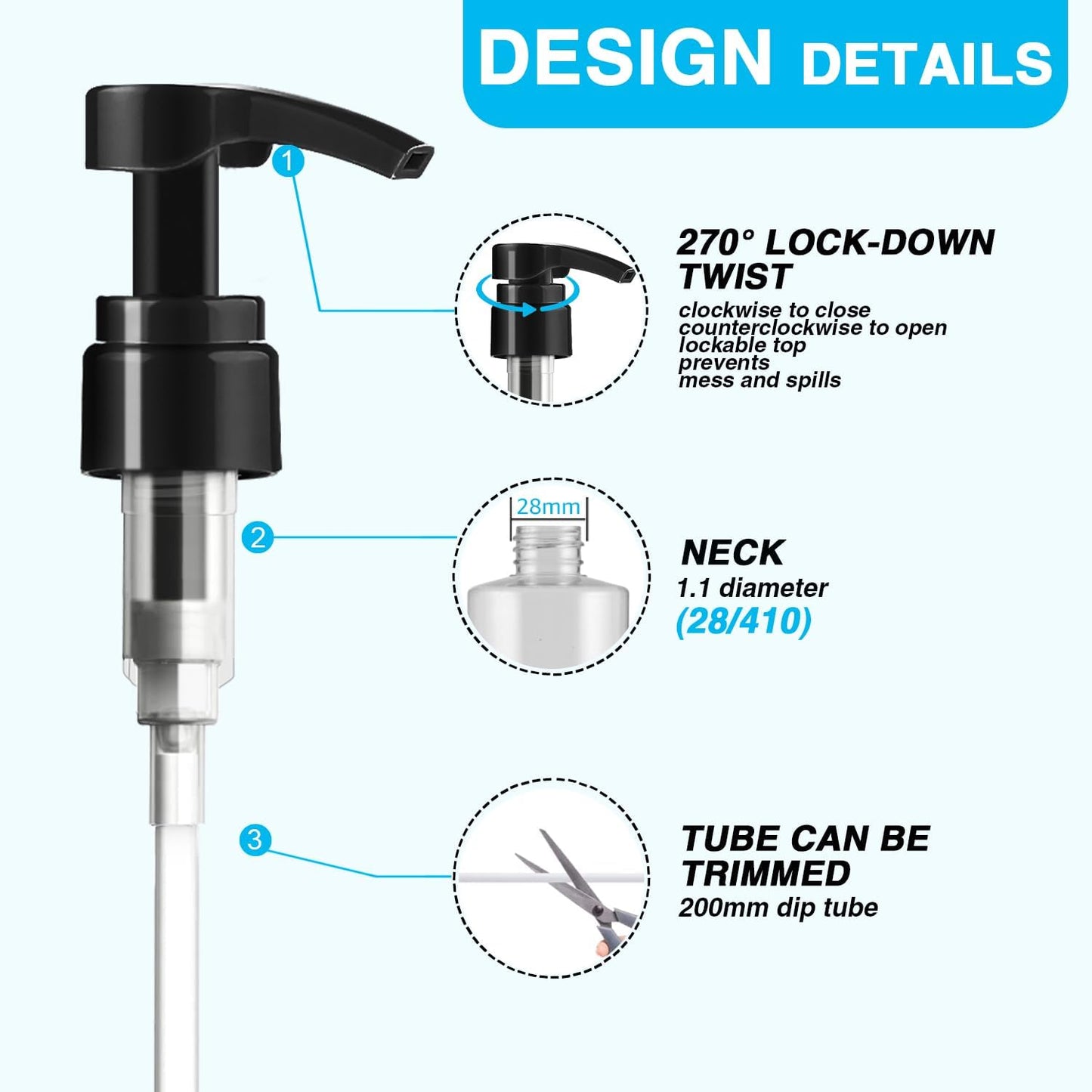 2-Pack Shampoo Pump for Liter 33.8 oz Shampoo and Conditioner, Pump Dispenser Fits Most Salon Brand Bottles with 1-inch Wide Opening, White Replacement Pump for Hair Products, Body Wash, Lotion, Gel
