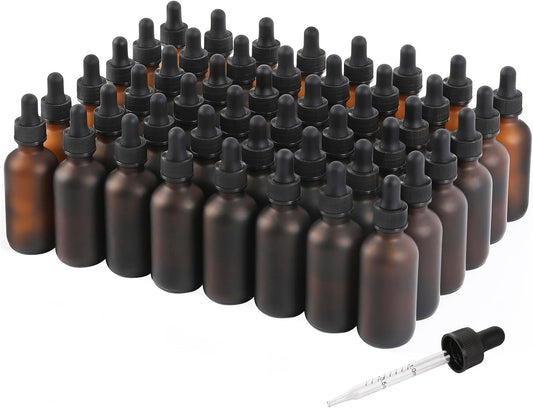 48 Pack, 2oz Glass Dropper Bottle, Preety Texture Tincture Bottles with Precise Scales Eye Droppe, for All Kinds Of Mixed Liquids,Leak-Proof Design for Easy Travel (Amber Frosted)