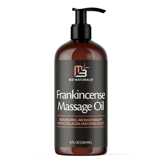 M3 Naturals Frankincense Essential Massage Oil for Scars, Stretch Marks & Fine lines, Firming, Hydrating, Smoothing & Calming Formula with Collagen, Stem Cells, Lavender & Grapefruit, 8 fl oz